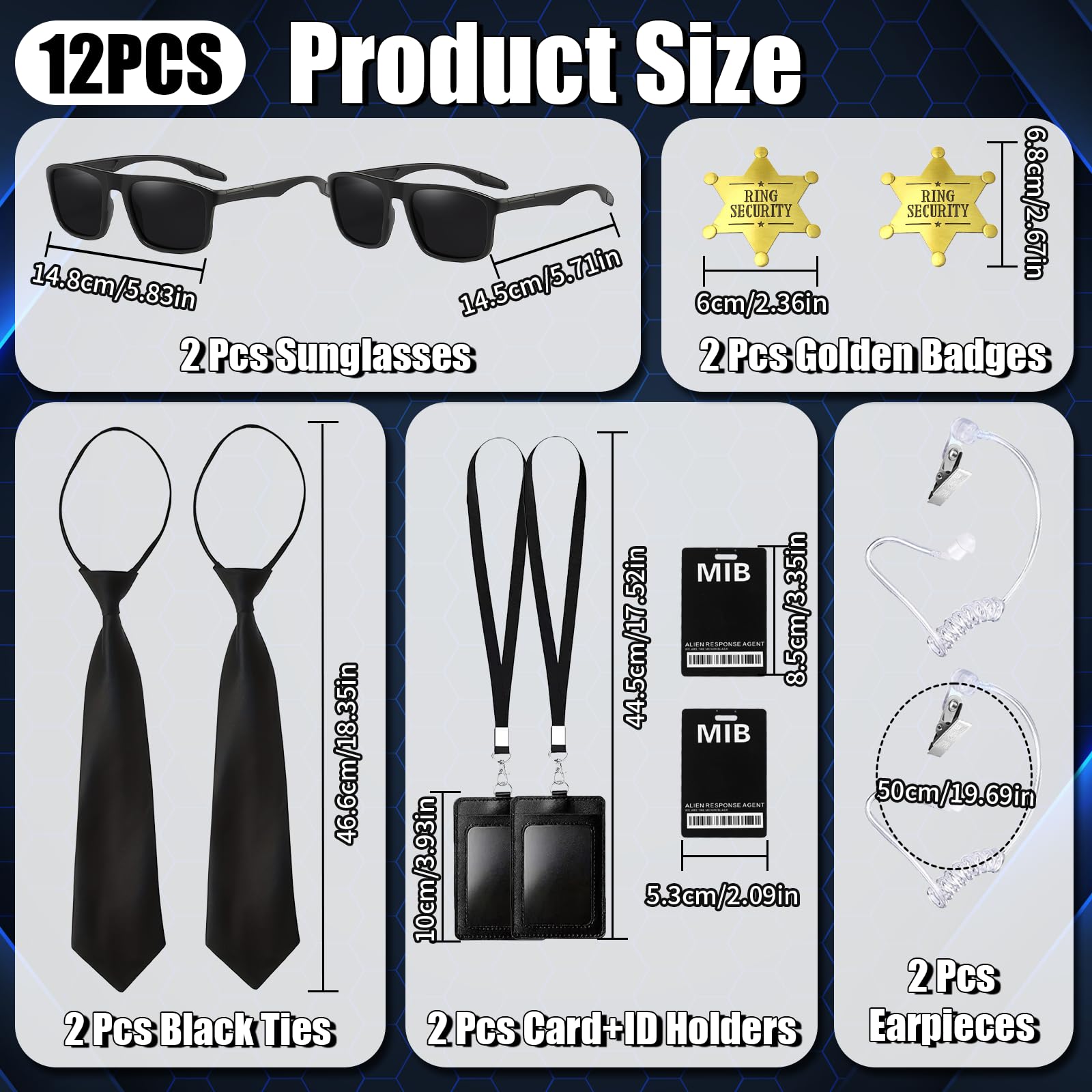 12 Pcs Duo Agent Costume Accessories Set for Women Men Secret Service Costume Cosplay Set - Image 2