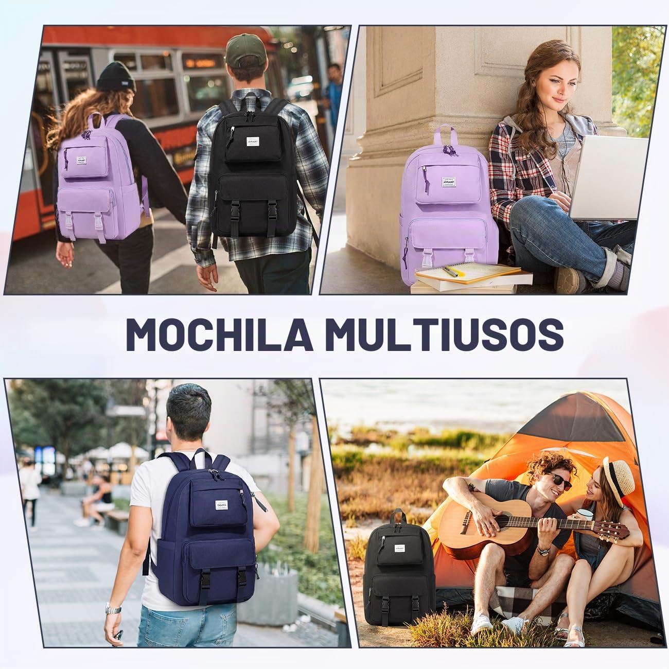 RAVUO Mochila Escolar Adolescente, Casual para Hombre y Mujer Impermeable Instituto Chica Chico Ligera Portatil 15.6 Pulgadas