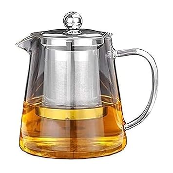 Glass Tea Pot with Stainless Steel Infuser and Lid, Transparent Tea Brewing Kettle for Loose Tea