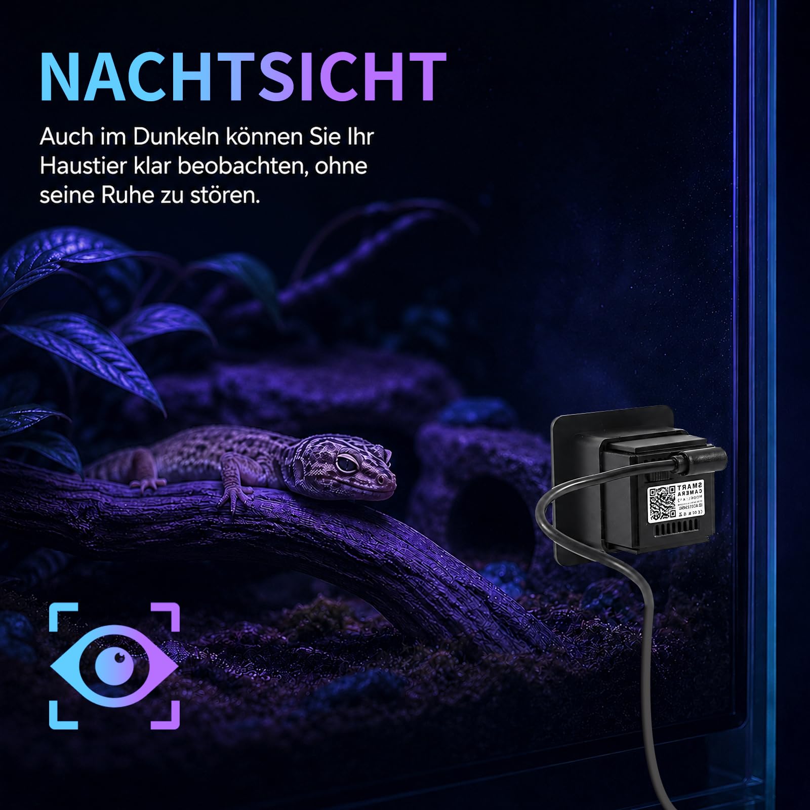 2K-Aquariumkamera mit Blendschutzobjektiv, 140°-Weitwinkel-WLAN-Aquariumkamera, KI-Bewegungserkennung, Zwei-Wege-Audio, Nachtsicht für Reptilien-Terrarium