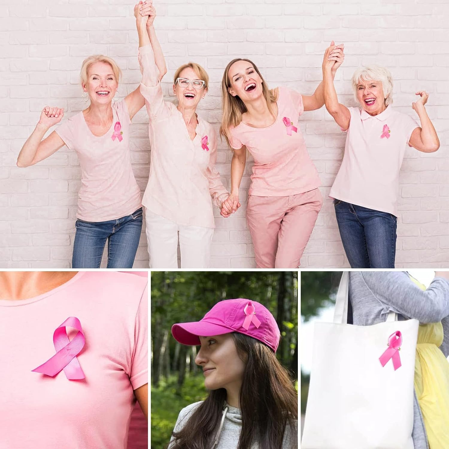 Halatool 500 Pcs Pink Ribbon Pins, Breast Cancer Awareness Accessories
