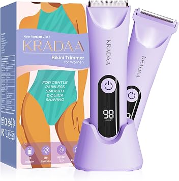 Bikini Trimmer for Women Pubic Hair Rechargeable Eletctric Razors for Women - Painless Eletctric Shaver - Wisteria Purple