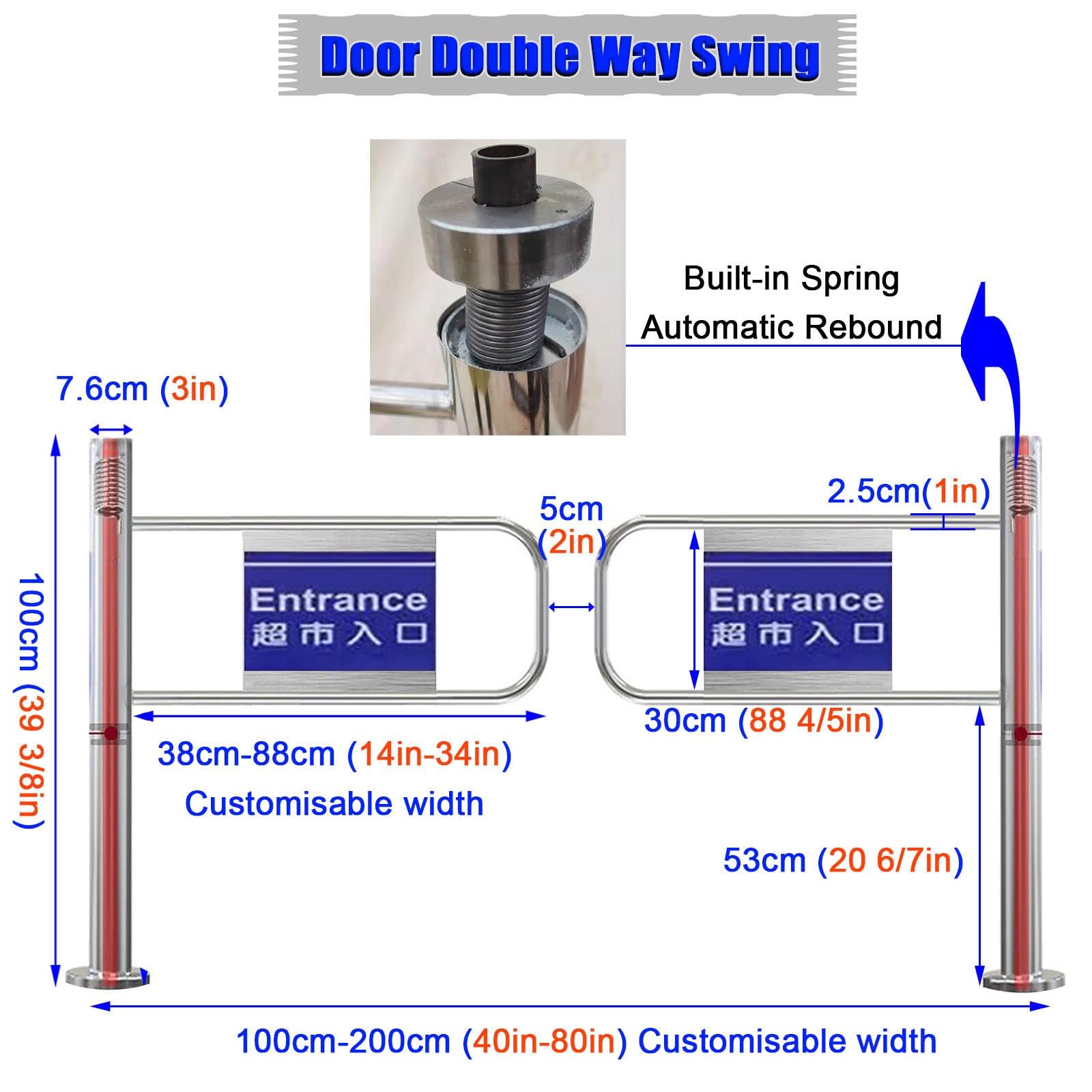 Porte battante de Sortie Automatique - Portillon piéton unidirectionnel à 90° en Acier Inoxydable avec mécanisme à Ressort pour supermarchés, magasins, comptoirs, idéal p,W 120cm (47 1/4