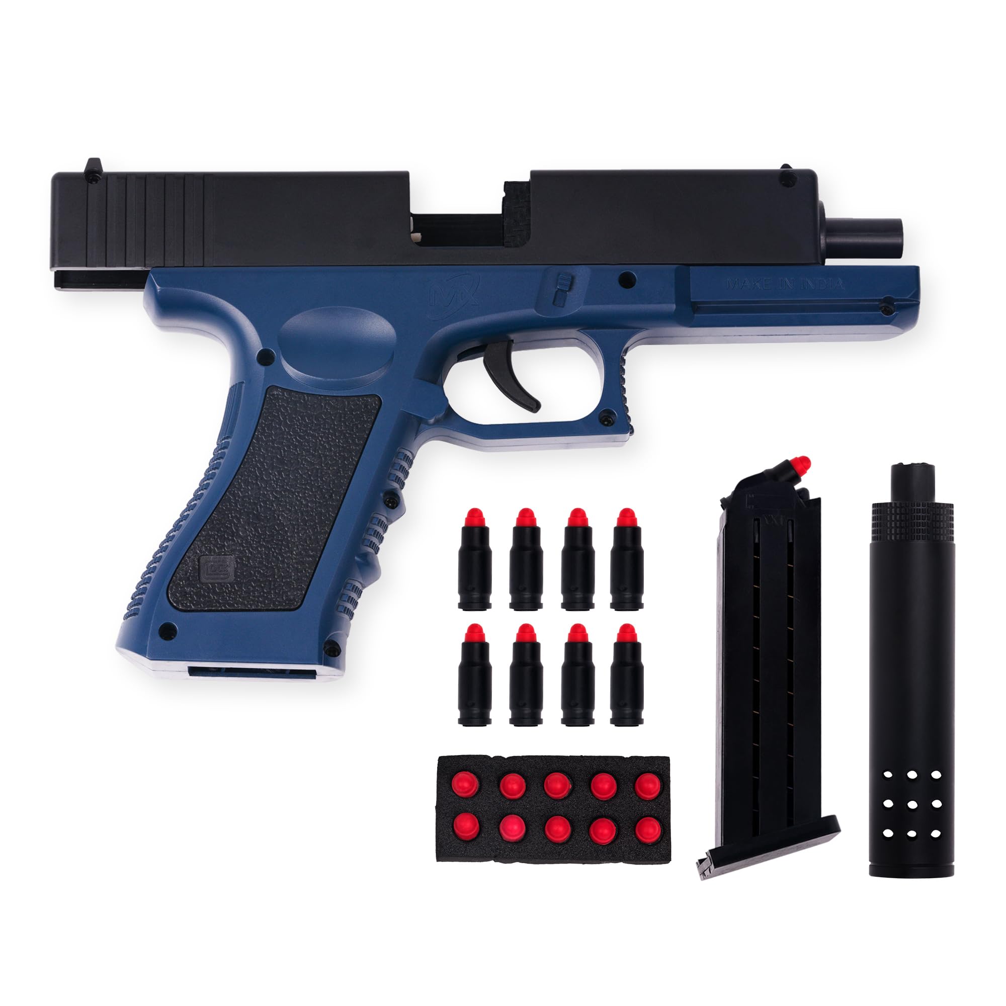 Gex Shooting Game Toy Guns for Kids & Adults Soft Bullets Blaster Gun Pistol with Foam Darts Jump Ejecting Mag Indoor Outdoor Play Toys (Minimum Age 10 Years)