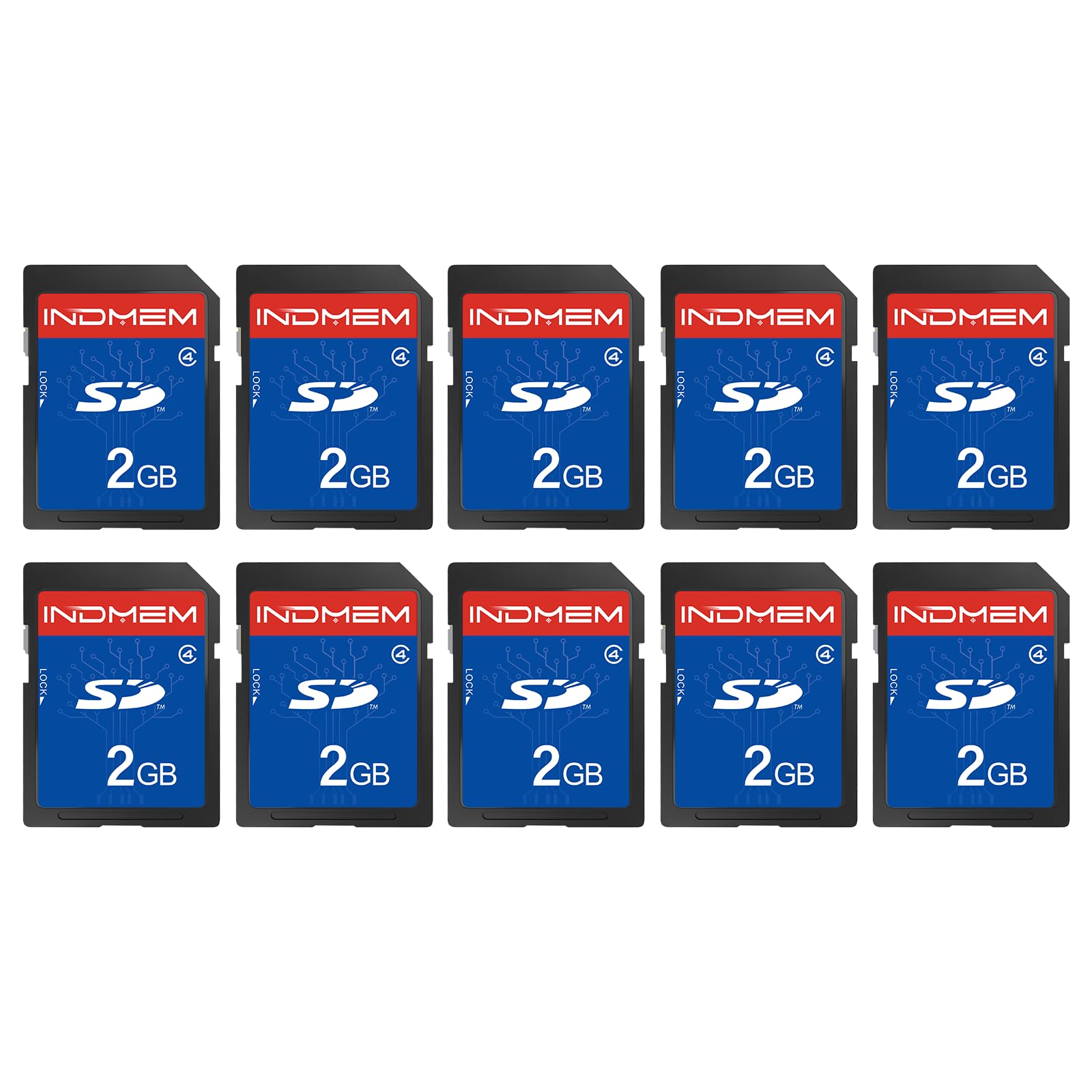 Photo 1 of INDMEM 2GB SD Card, 10 Packs Class 4 2GB Flash Memory Card MLC Standard Secure Digital Cards Camera Card