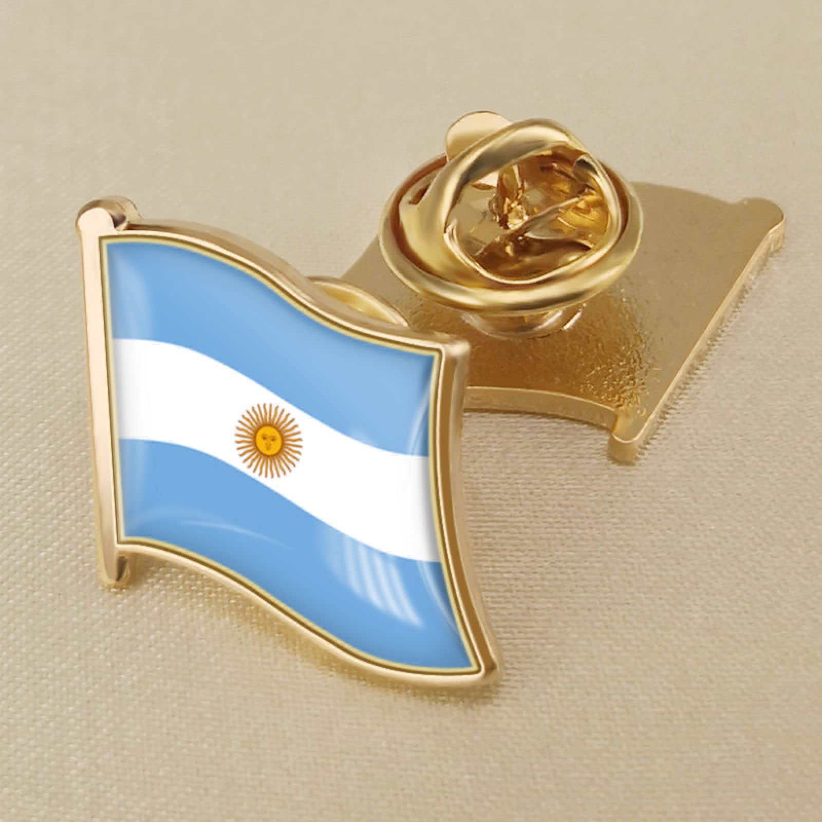 Insignia Pin Bandera Argentina Sol Dorado Rayas Simples Esmalte Solapa Bandera Ondeante Nacional