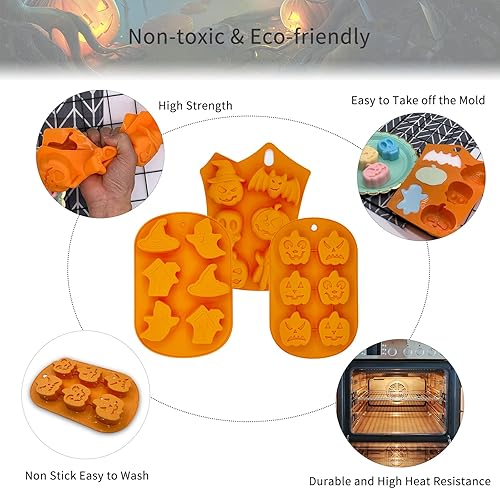 Miniatura 3 de 3 moldes de Halloween de silicona para hornear calabaza de Halloween, antiadherentes, calavera, fantasma, murciélago, molde para pastel de