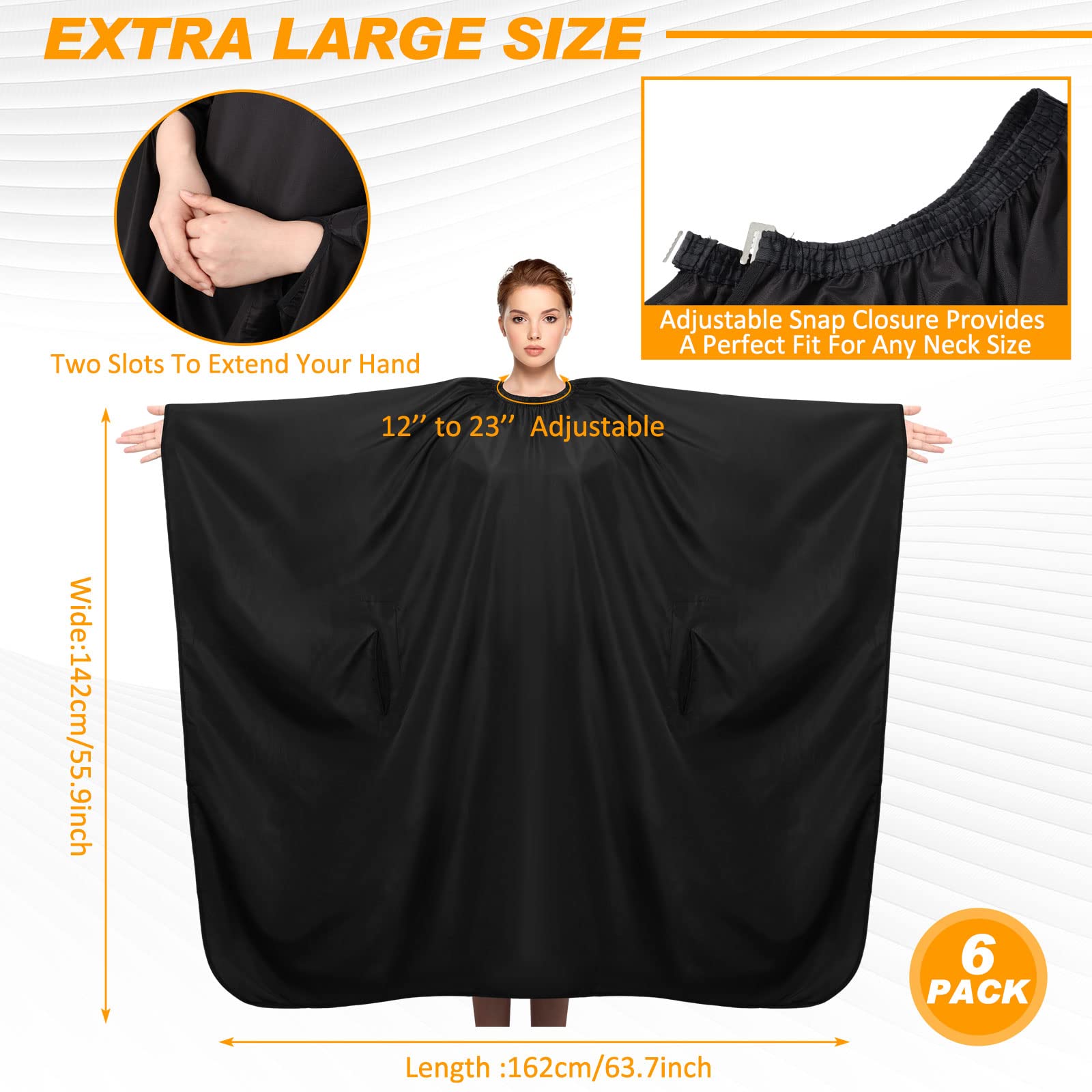Professioneller Haarschneideumhang mit Armausschnitten, 162,6 x 142,2 cm, schwarz und verstellbarer Schnappverschluss, Nylon, chemisch, wasserdichtes Tuch für Friseure, Färben, Haarschnitte, Klienten