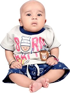 Baby Boy Graphic Print T-Shirt and Shorts Set, Cream and Navy Blue, Animal Theme Price In India