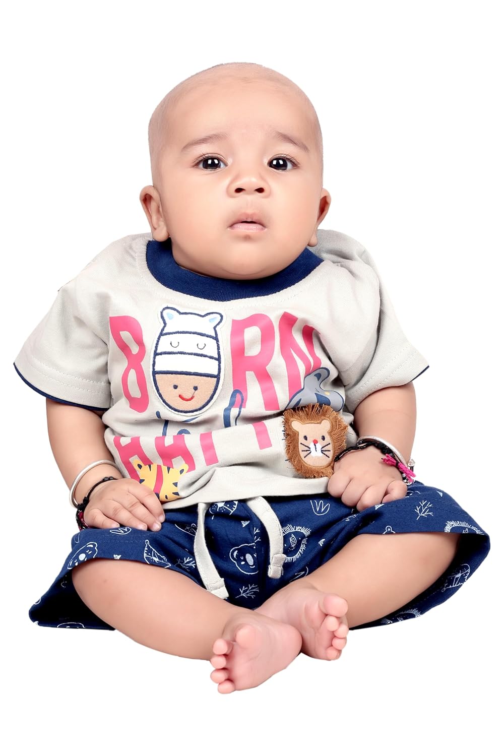 Baby Boy Graphic Print T-Shirt and Shorts Set, Cream and Navy Blue, Animal Theme - Review, Price and Buying Guide