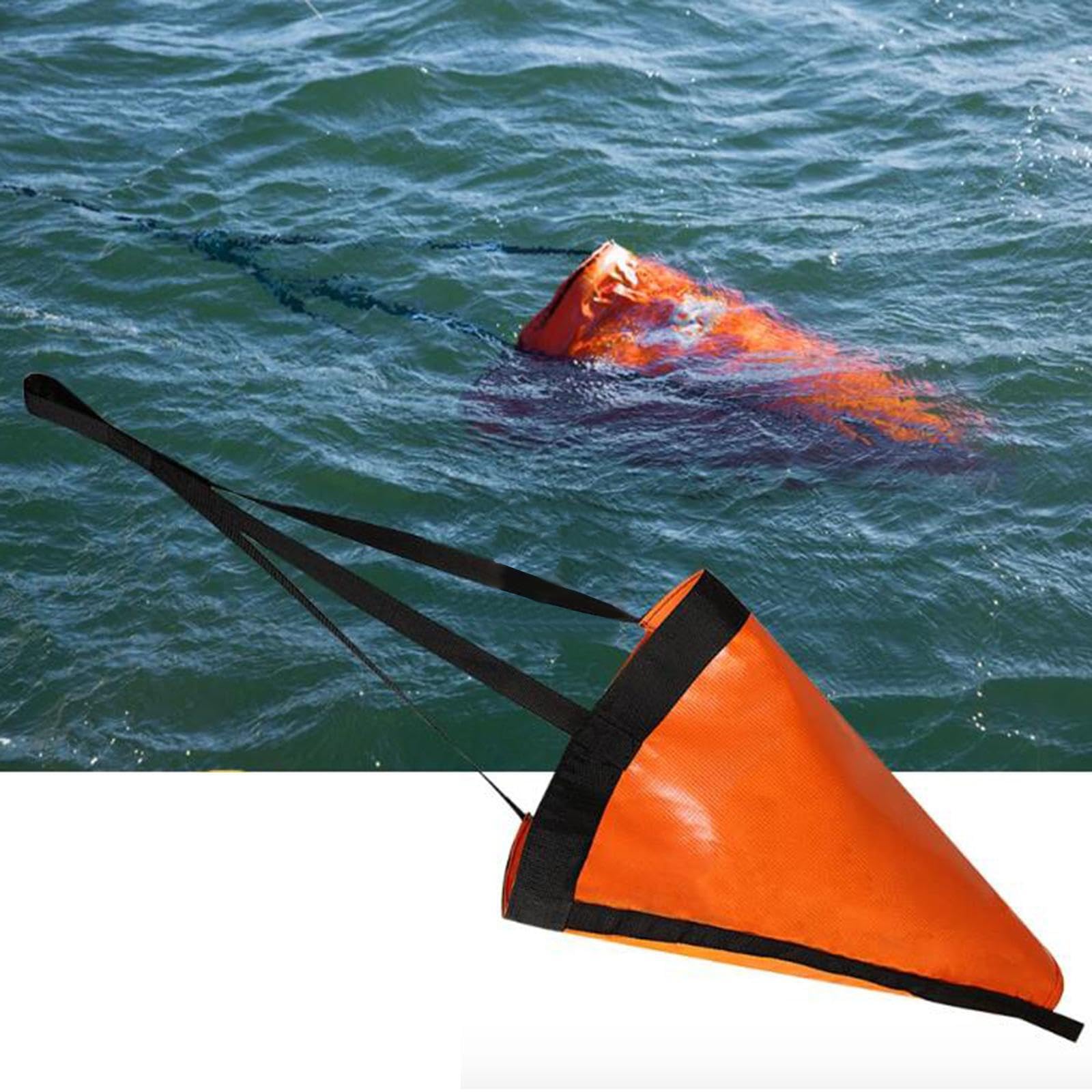 Ancora galleggiante versatile con freno a calzino per barche da pesca, canoa, barche a motore, o kayak. L'ancora galleggiante è realizzata in resistente tessuto di PVC