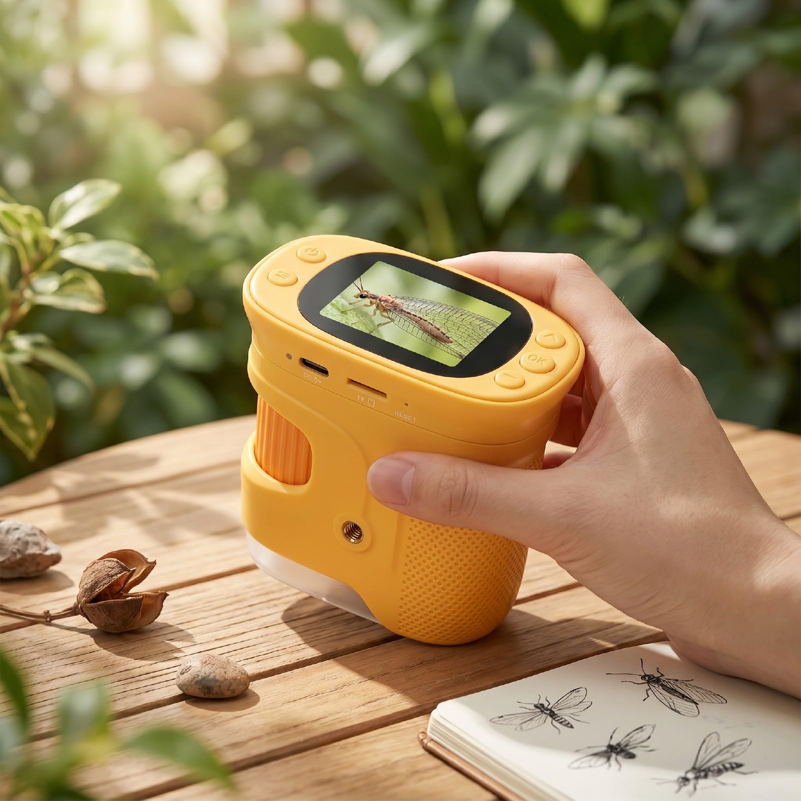 Fockety Digitales Mikroskop für Kinder, Pädagogisches Handmikroskop mit 1500-facher Vergrößerung, 8 LED-Leuchten und 2-Zoll-HD-Bildschirm, Tragbares Mikroskop für Klassenzimmer