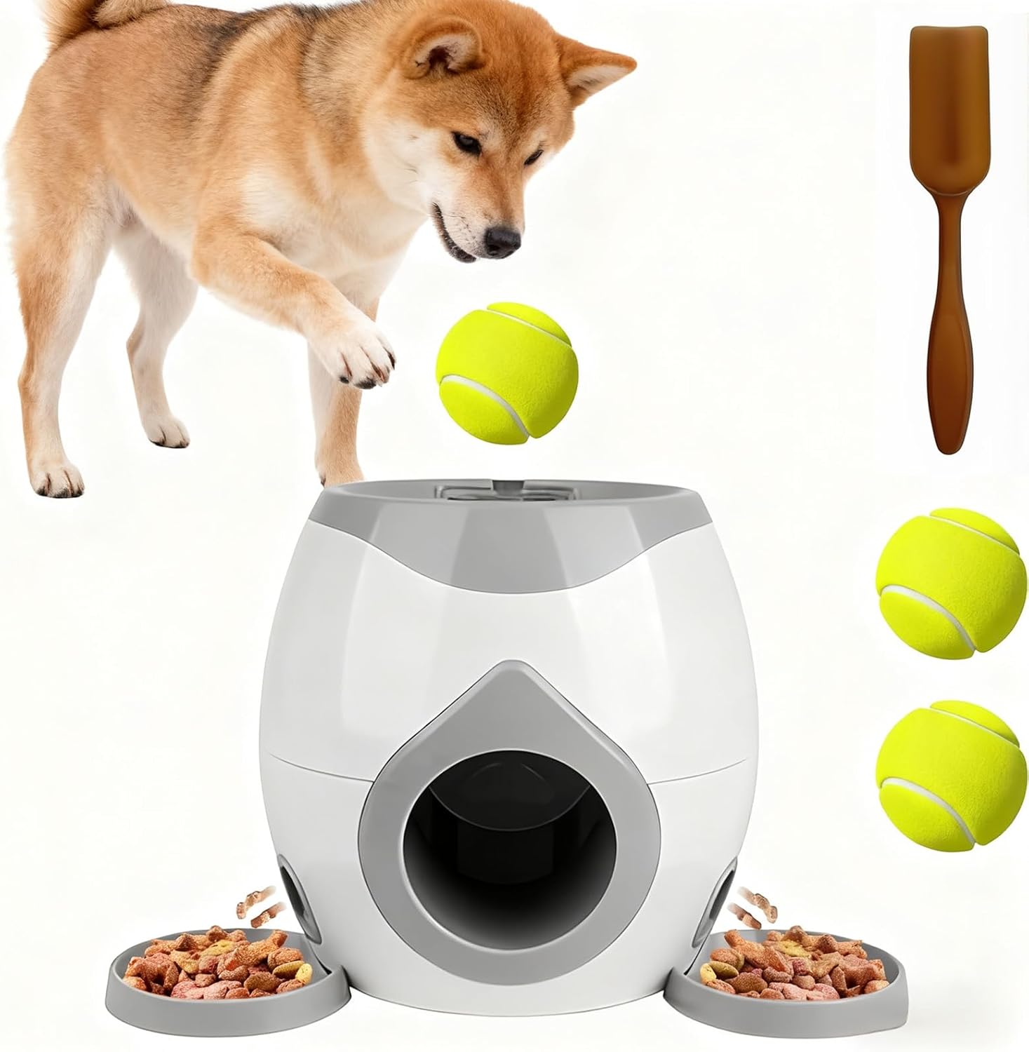 Dog Treat Dispenser Toy,Ball Drop Interactive Puzzle Feeder, 2-in-1 Slow Feeder & Entertainment Toy for Dogs, Mental Stimulation for Boredom, Durable Food-Grade Material for All Breeds (Light Gray)