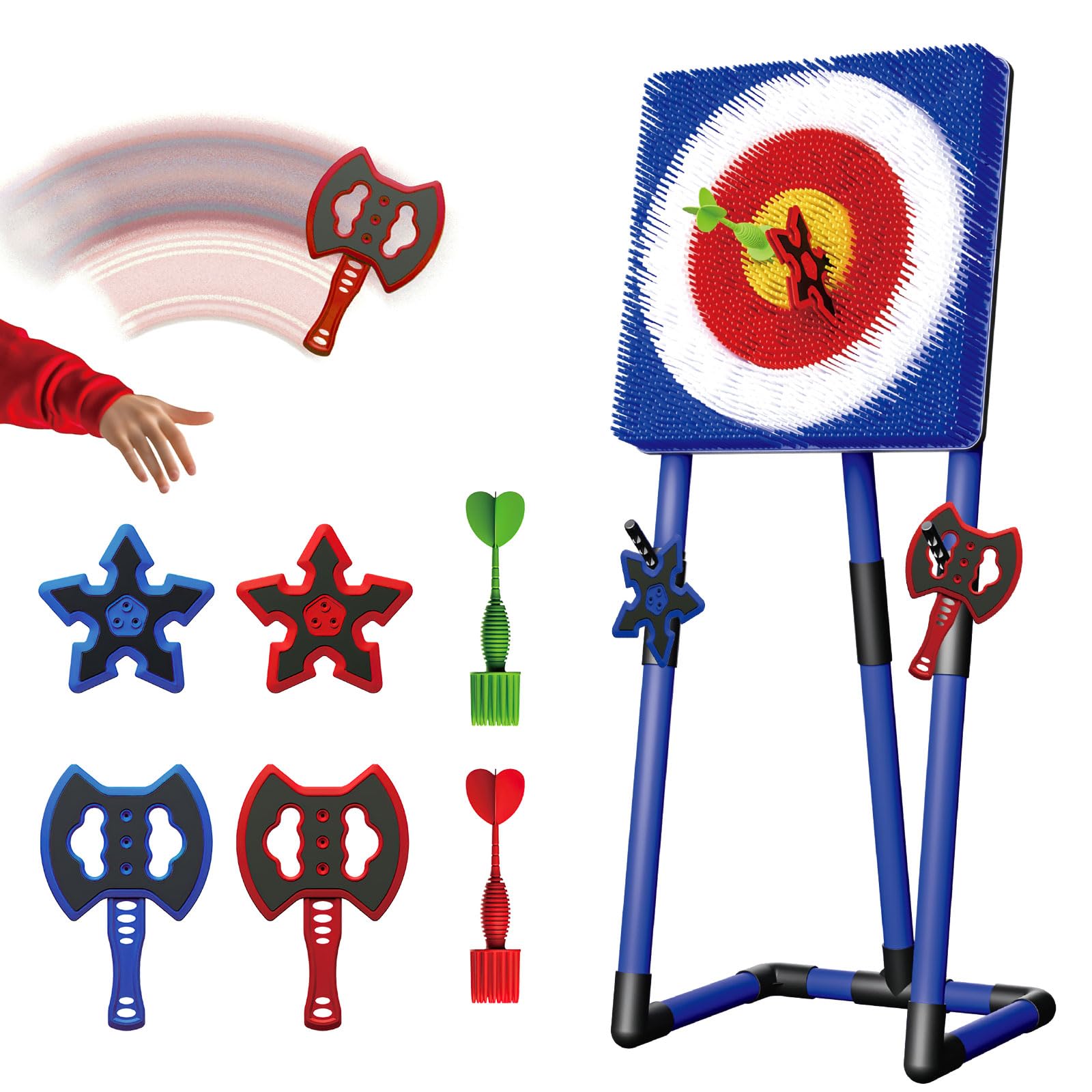 Axe Throwing Game for Backyard, Axe Throwing Target Set Games with 6 Throwing Axes & 6 Dart Bristle Target, Outdoor Indoor Yard Game for Adults Activity Carnival Games (40A)