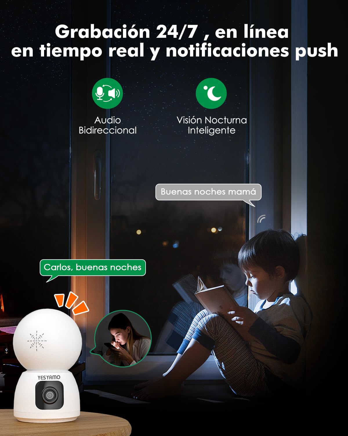 YESYAMO Cámara Vigilancia WiFi Interior 2.5K 4MP, Camaras Vigilancia Domicilio con 2.4G/5G WiFi 360° Cámara de Seguridad para bebé, Perro, Visión Nocturna, Seguimiento Automatico, Detección AI