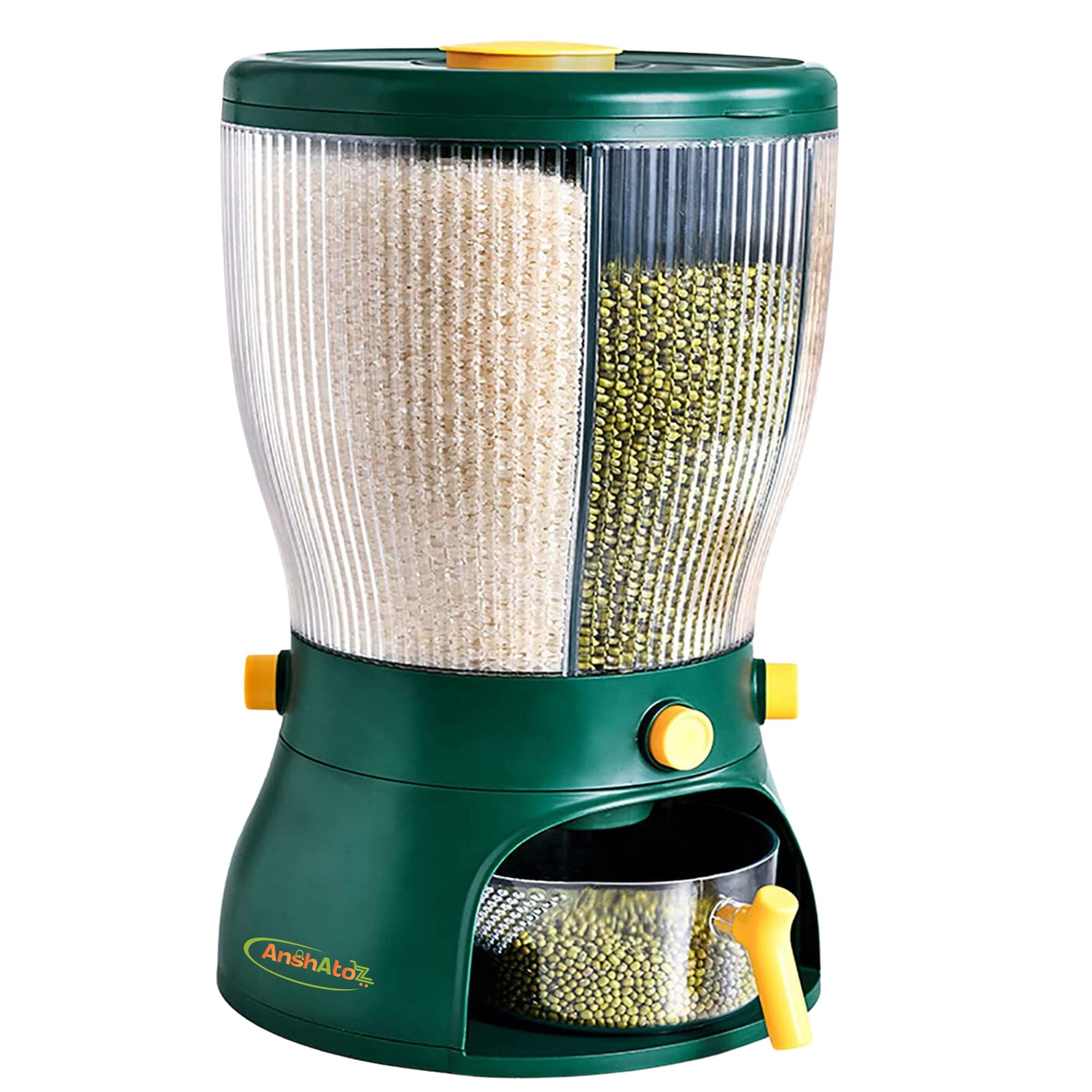 Anshatoz Rice beral/Food Dispenser/Cereal-grain-pulses storage jar(4 Grids) With Lid (Green, Plastic) (B0C38P1WNK) Amazon Price History, Amazon Price Tracker