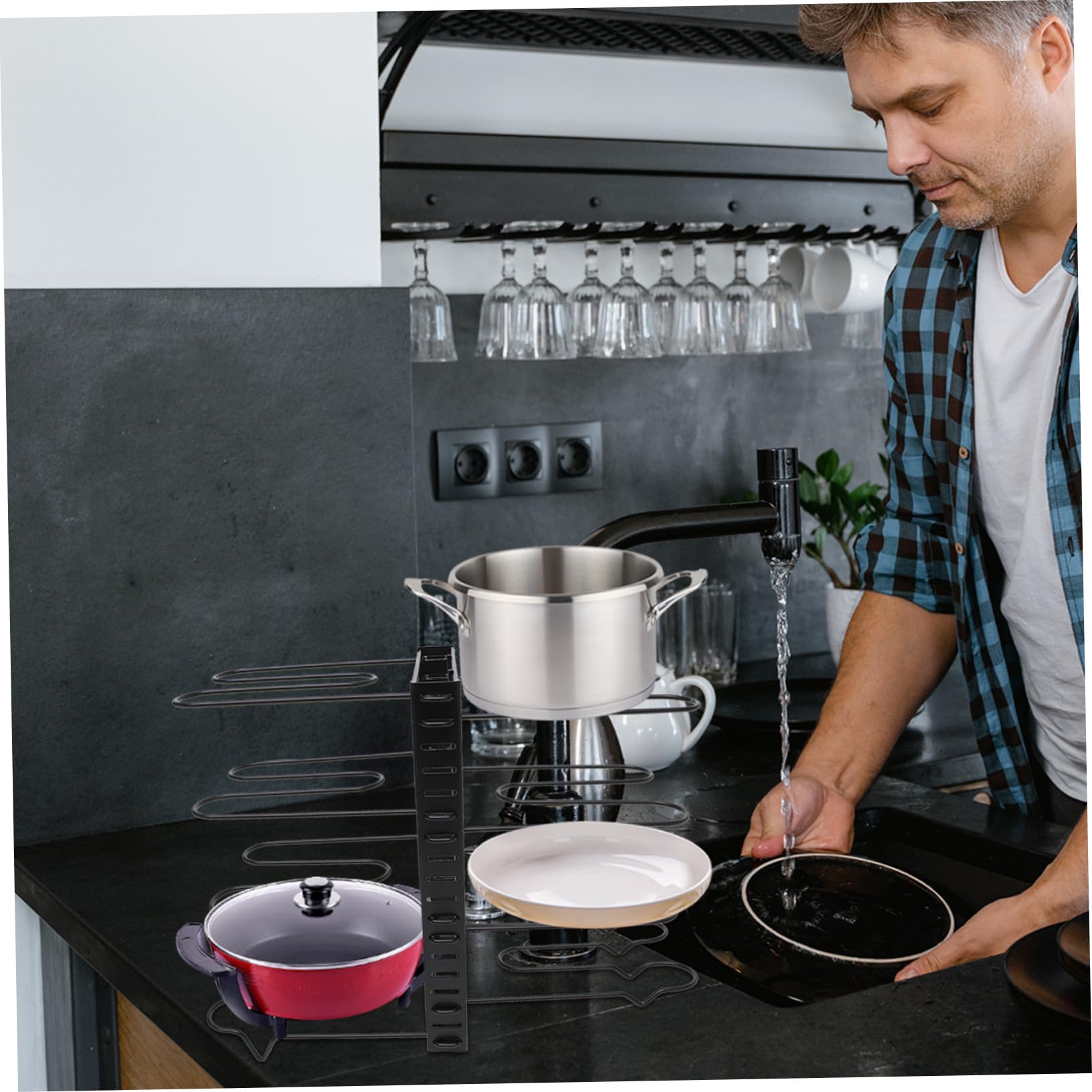 Mikinona Soporte para Tapa de Olla de 8 Niveles de Hierro, 1 Juego | Rejilla para Tapar Ollas, Multifunción de Cocina, para Cuchara y Espátula, Uso Doméstico y Restaurante