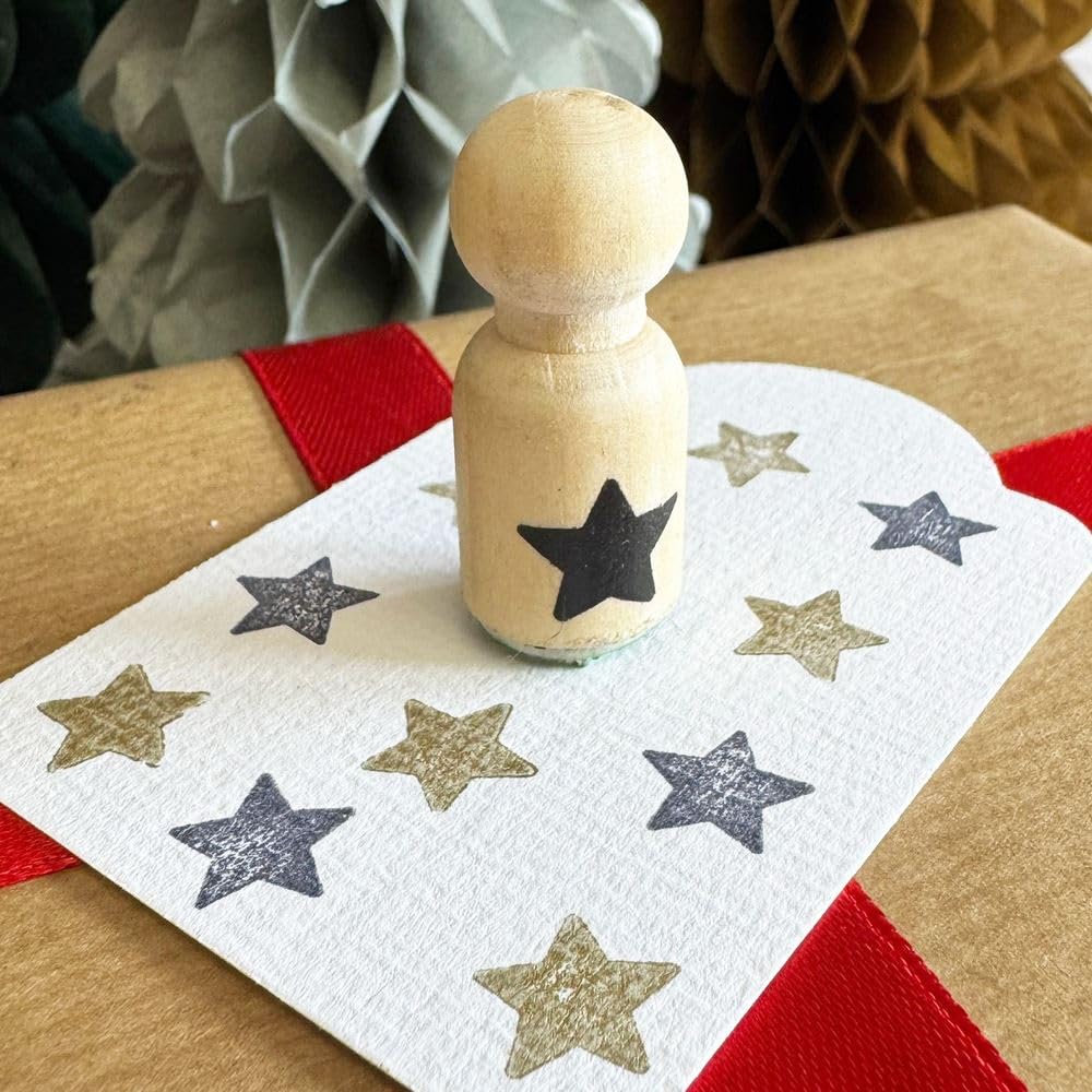 Mini Rubber Star Ink Stamp, Christmas Crafts, Rubber Stamp for Cards Scrapbooking Projects, Wooden Star Stamp, DIY Gift Tags Crafts