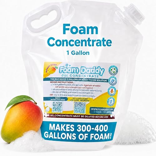 FoamDaddy Professional Strength Mango Scented Ultra-Concentrated Gel – Makes 300-400 Gallons of Foam Party Fun – High Stacking, Hypoallergenic – Designed for Any Foam Machine – 1 Gallon
