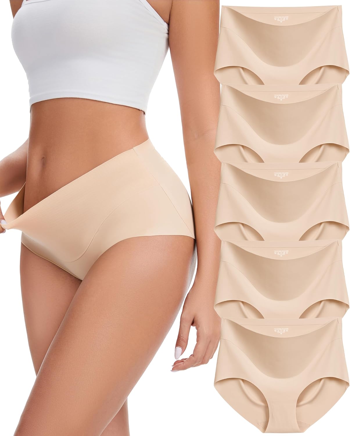 Sunm Boutique Seamless Womens Underwear, No Show Full Coverage Briefs, Tummy Control High Waisted Panties for Women