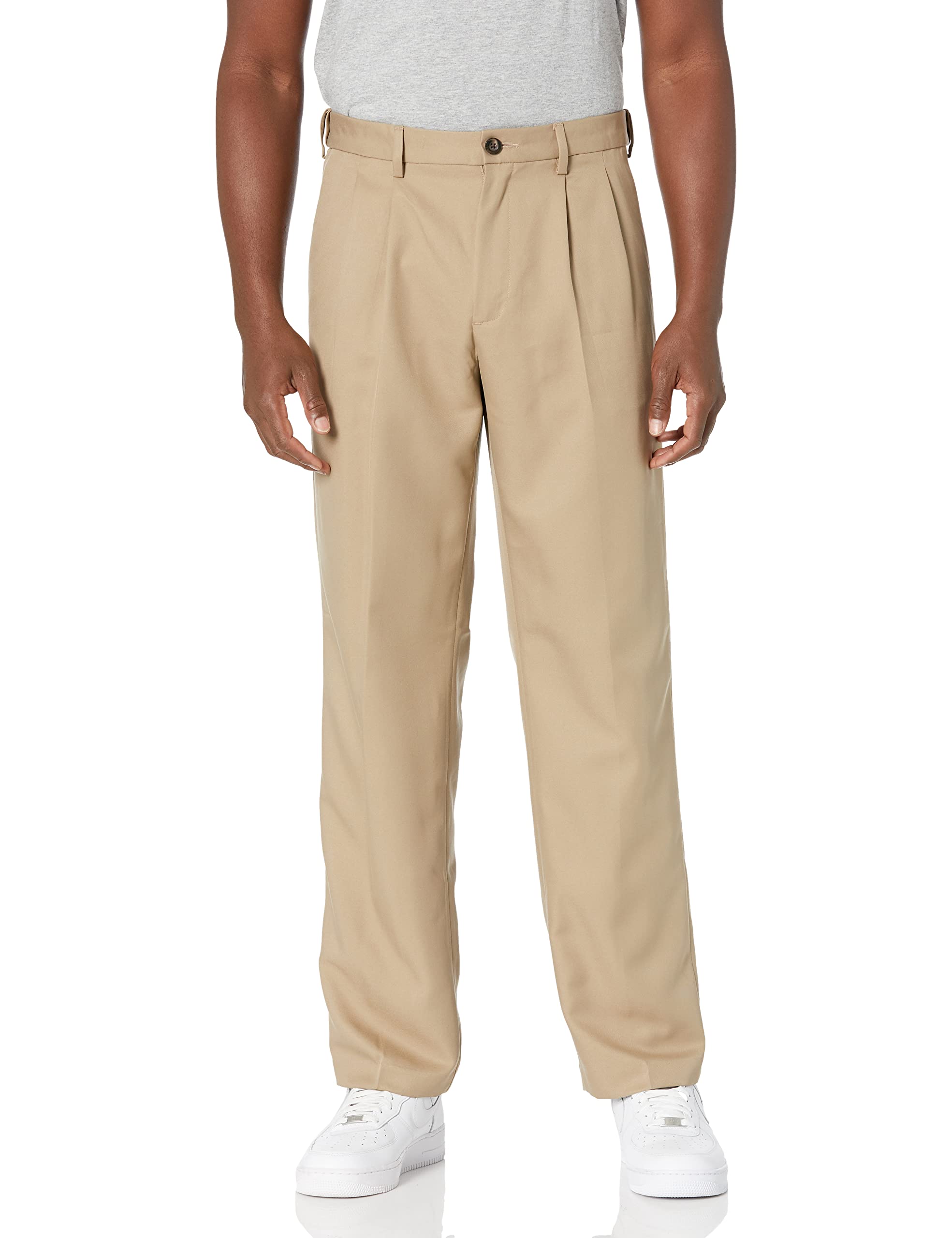 Amazon Essentials Men's Classic Fit Formal Expandable-Waist Pleated Dress Suit Trousers, Khaki Brown, 35W / 30L