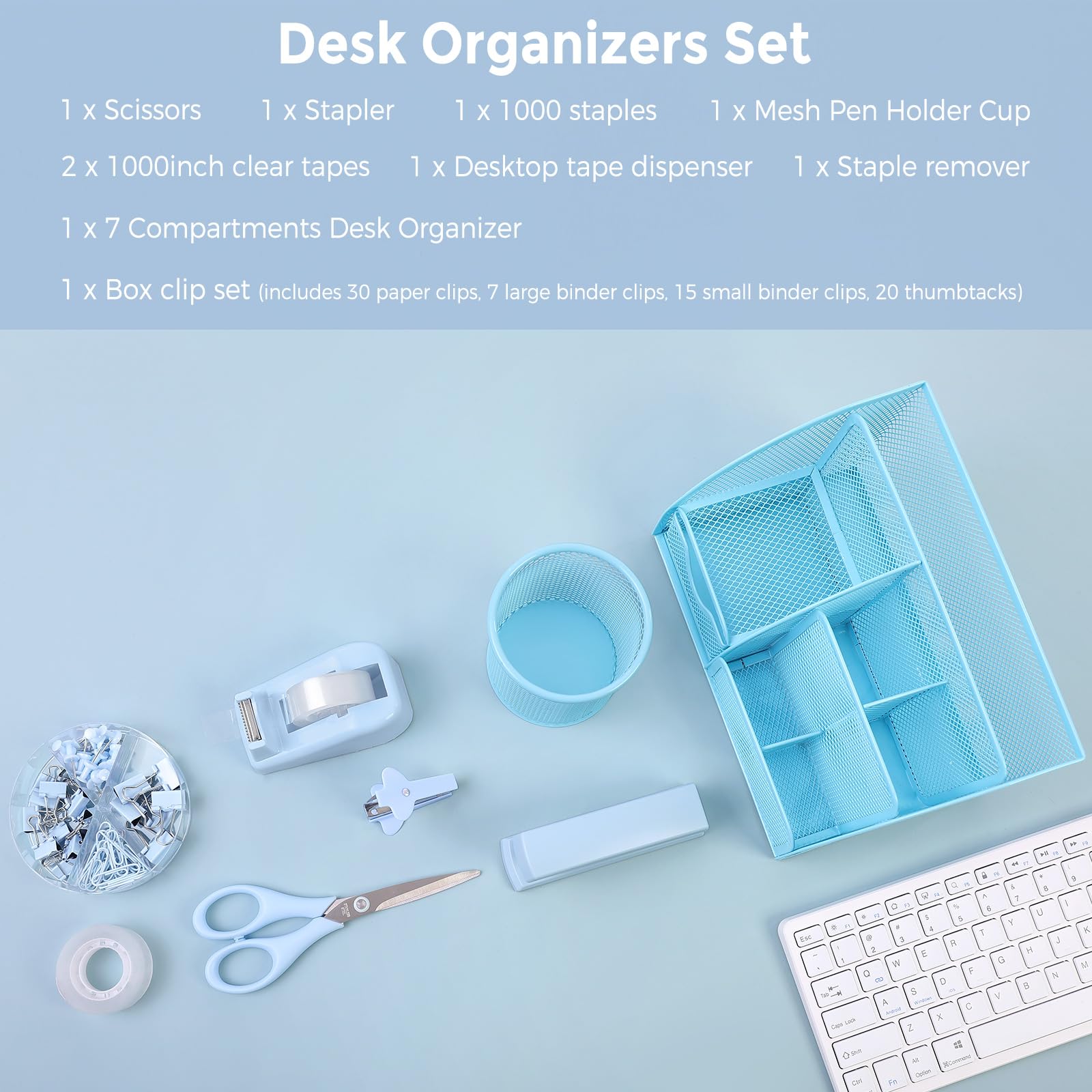 Set di forniture per ufficio blu, accessori da scrivania per ufficio, accessori da scrivania per donne