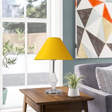Improvhome Conical Shade and Beautiful Stainless Steel Base for Bedroom and Drawing Room, Table Lamp (35 x 26 x 16 cm, Yellow)