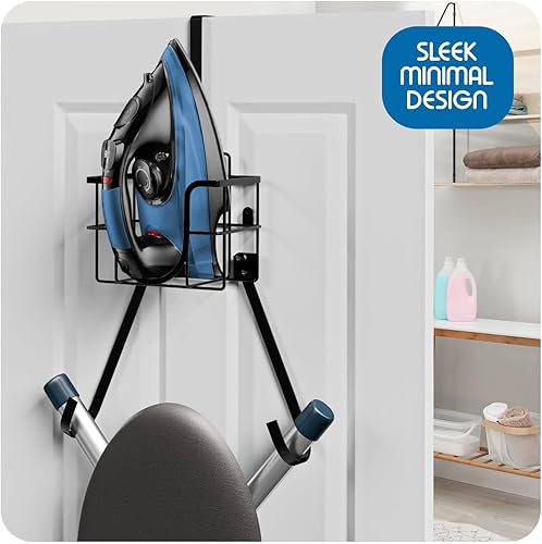 Miniatura 9 de Soporte para tabla de planchar de pared y colgador sobre la puerta, tabla de planchar para cuarto de servicio y colgador de plancha, organizador de