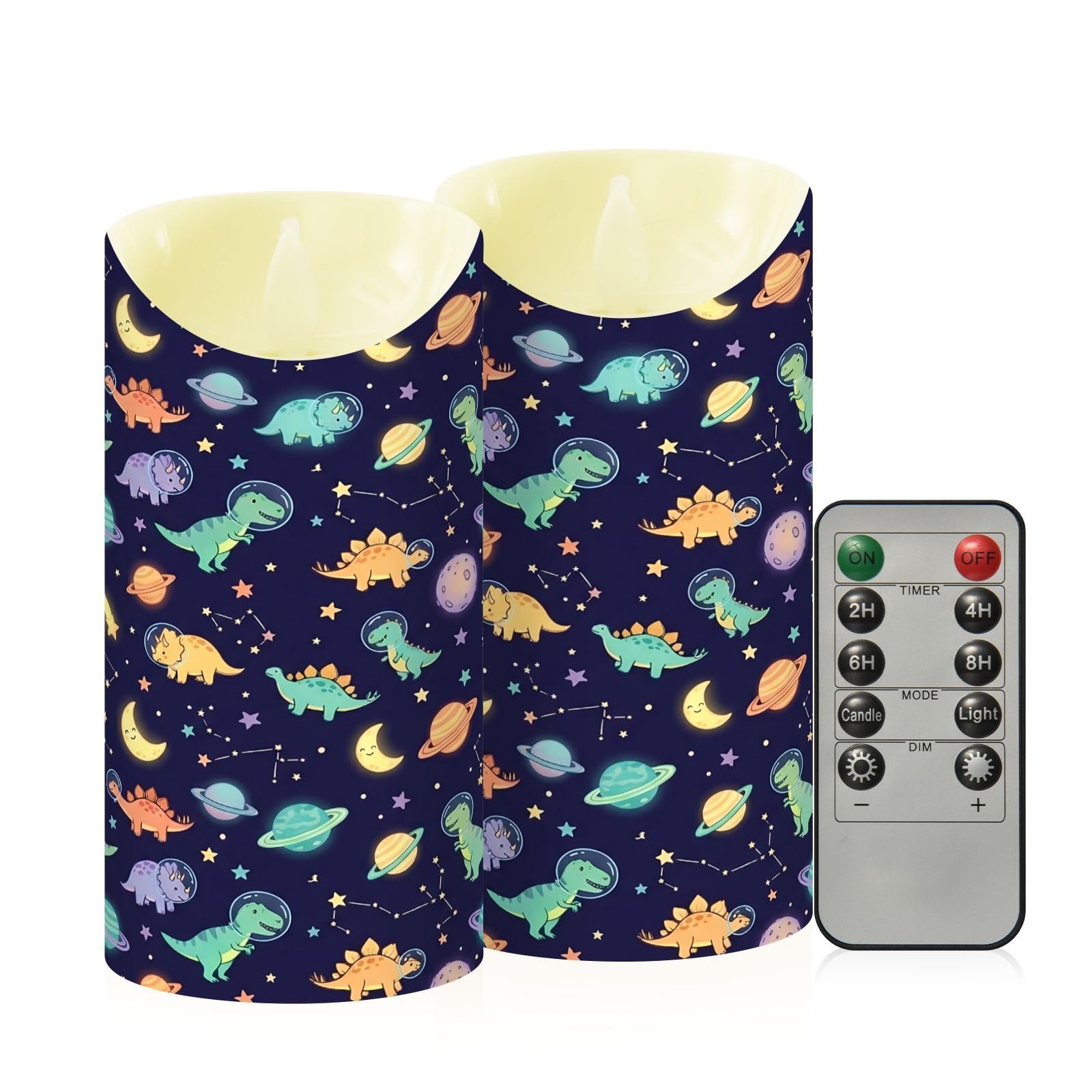 Ewusp Dinosaur Flameless Candles Battery Operated Flickering LED Pillar Candles Set of 2 with Remote Control & Timer, for Home Decor Wedding Holiday Party Centerpieces