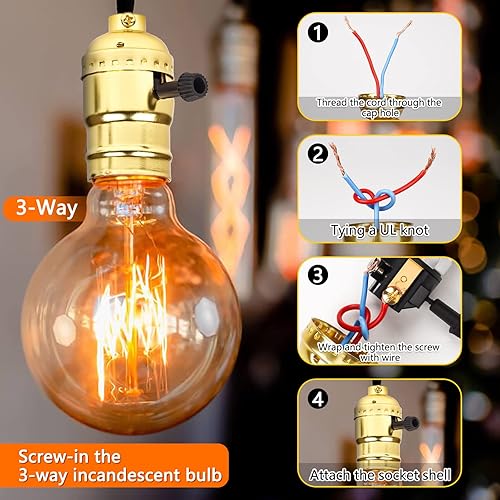 Miniatura 5 de Venforze Reemplazo de enchufe de lámpara de 3 vías, base E26 con certificación UL, perilla giratoria para ajustes de luz baja-media-alta, piezas de