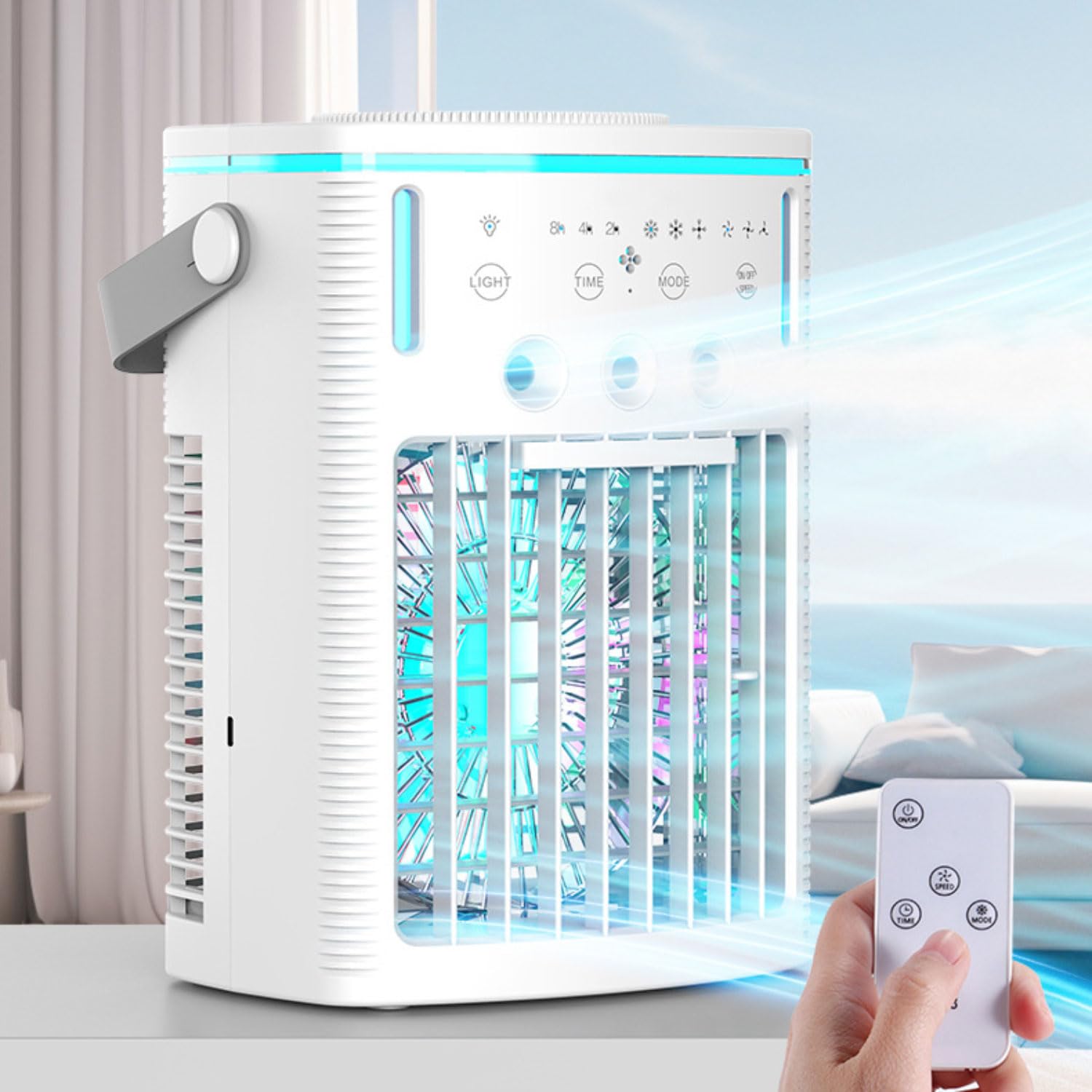 MSHGSKU Portable Air Conditioner with Cool Mist, 3 Speeds, Night Light, and Timer - Evaporative Air Cooler and Humidifier for Bedroom, Camping, Office