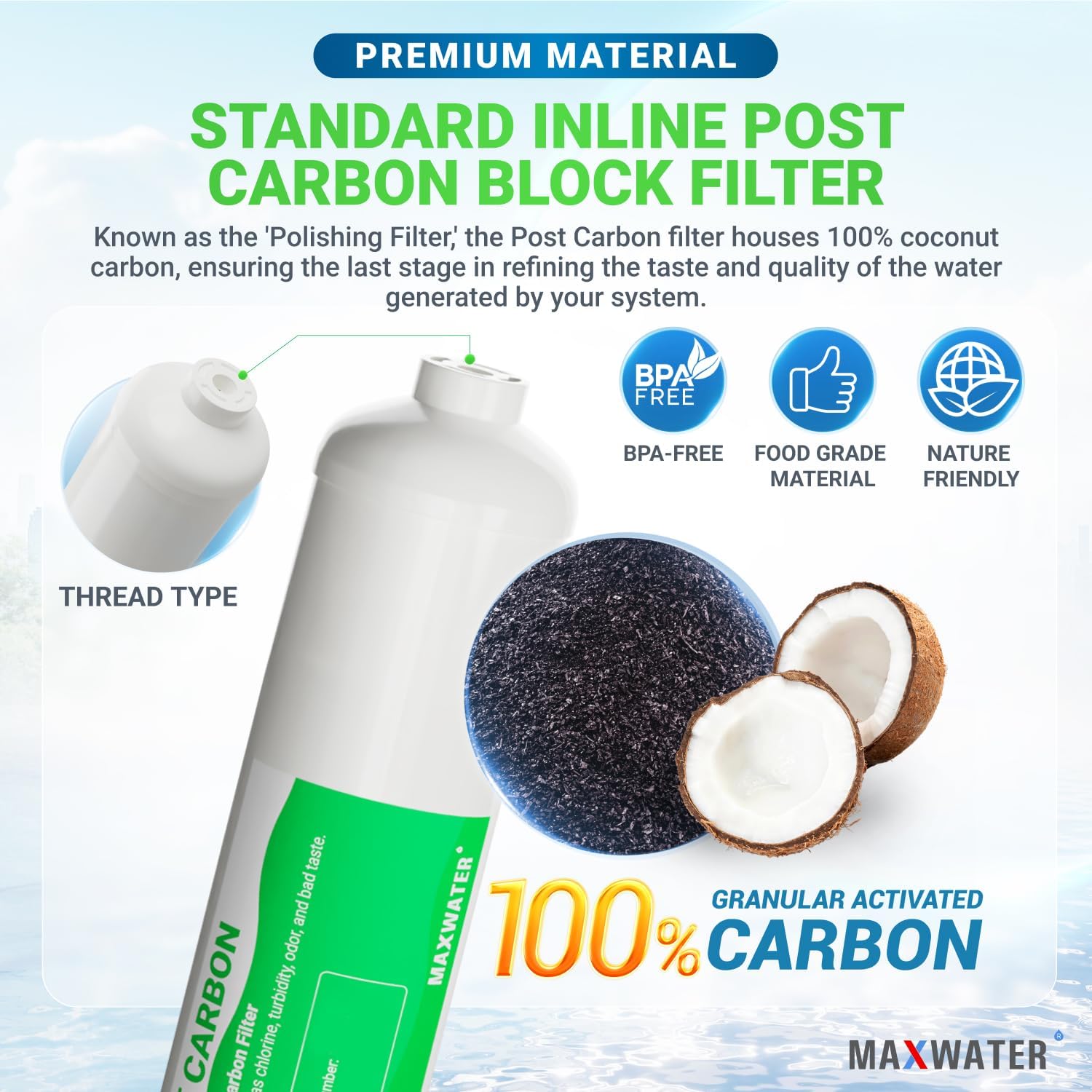 10" Inline Post Activated Carbon Water Filter, 1/4" NPT, RO System Replacement, Alternative for Refrigerator & Ice Maker (HX-ICF-10/3, FLTIN01PKQ, FT15, ICF-10Q/3) – 4 Pack