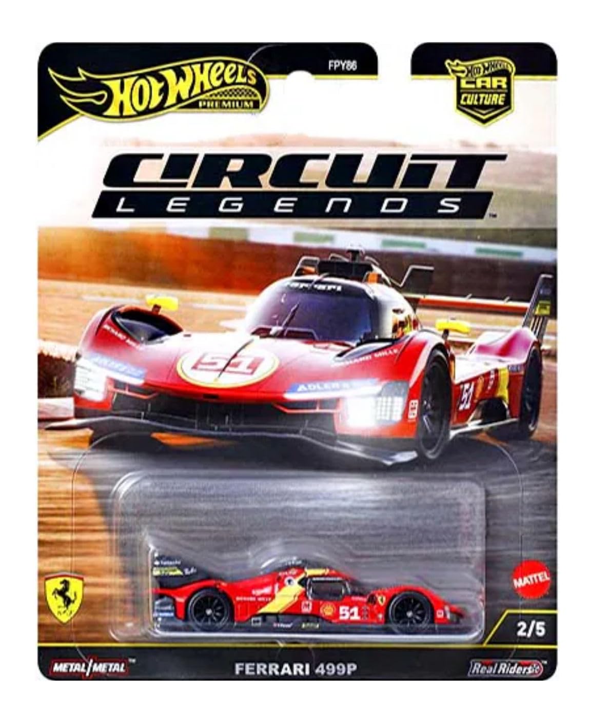 Conjunto de Carreras Hot Wheels Circuit Legends FPY86-961K de Die-Cast - Iconos Porsche, Ferrari, Ford y Subaru, escala 1:64, a partir de 3 años (5 piezas)