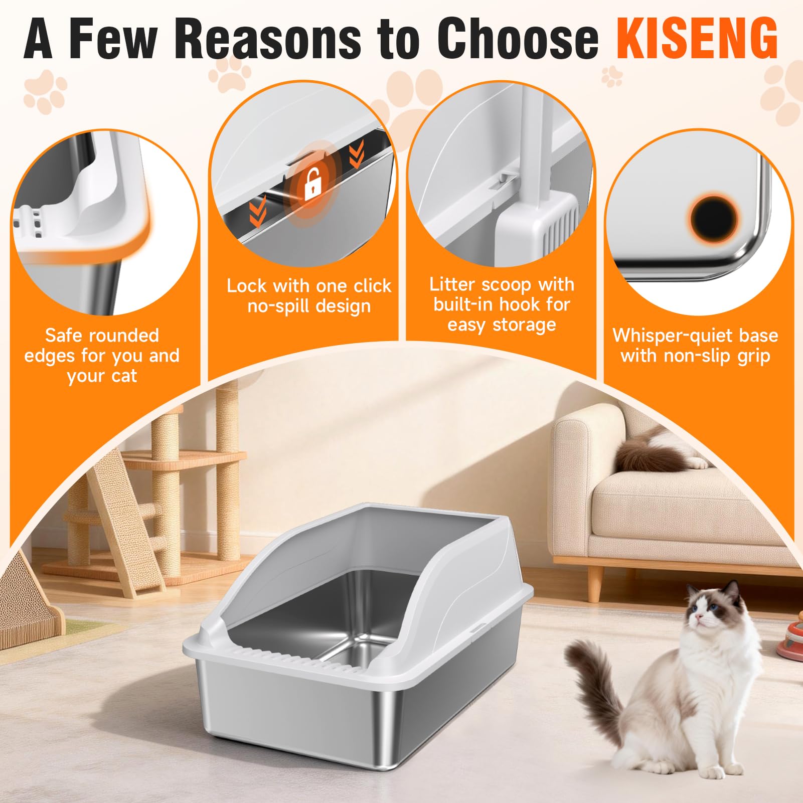 2PACK Stainless Steel Litter Box, Extra Large XL Odor Free Metal Litter Box with High Sides, Open Top Litter Pan Include Scoop Easy Cleaning Anti-Scratch Kitty Cat Box Anti-Urine Leakage, Non-Sticky - image 8