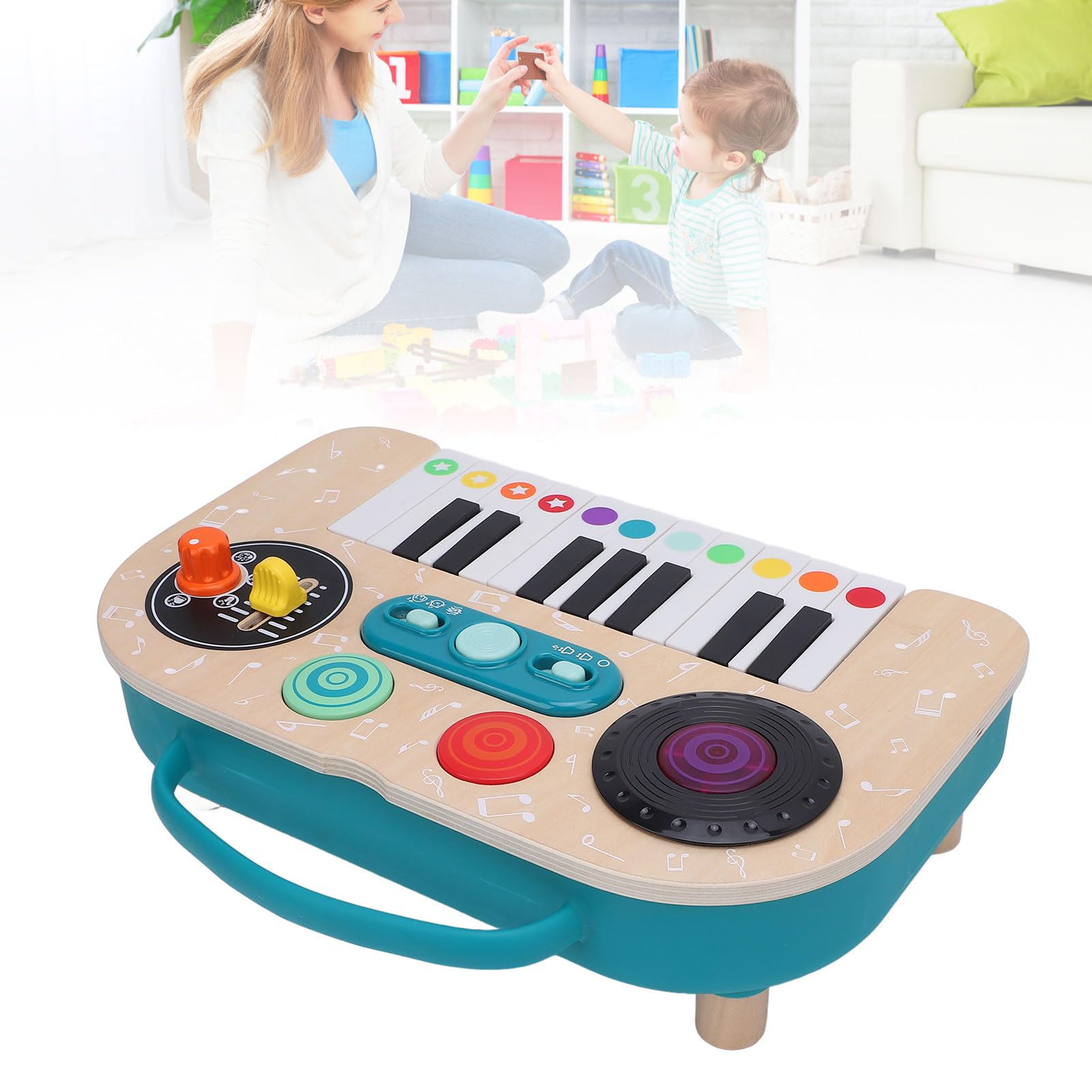 Zestaw Muzyczny dla Dzieci Fortepian Edukacyjny Kolorowy Mikser DJ-ski dla Dzieci w Wieku 3+ Przenośny Plastik do Użytku w Pomieszczeniach i na Zewnątrz