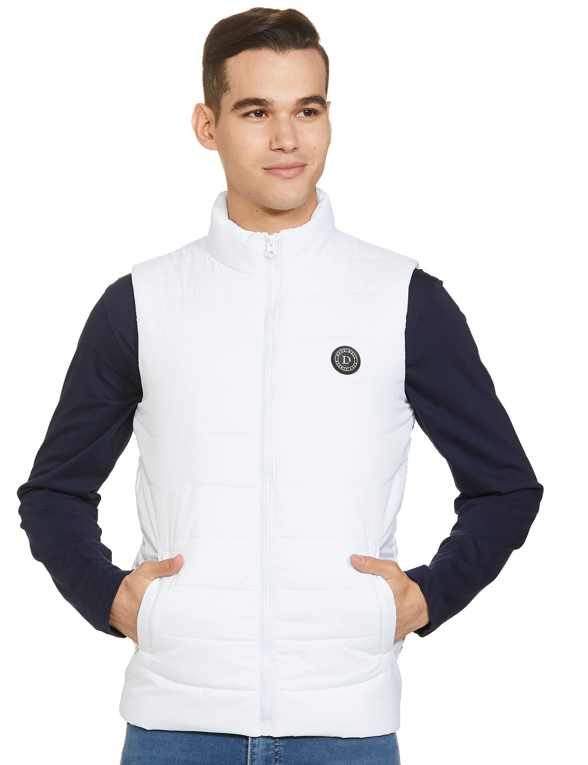 dennis lingo Polyester Regular Fit Long Sleeves Men's Solid Puffer Jacket with 2 Pockets - Lightweight Casual Winterwear for Men (White, XXL)-picture-14
