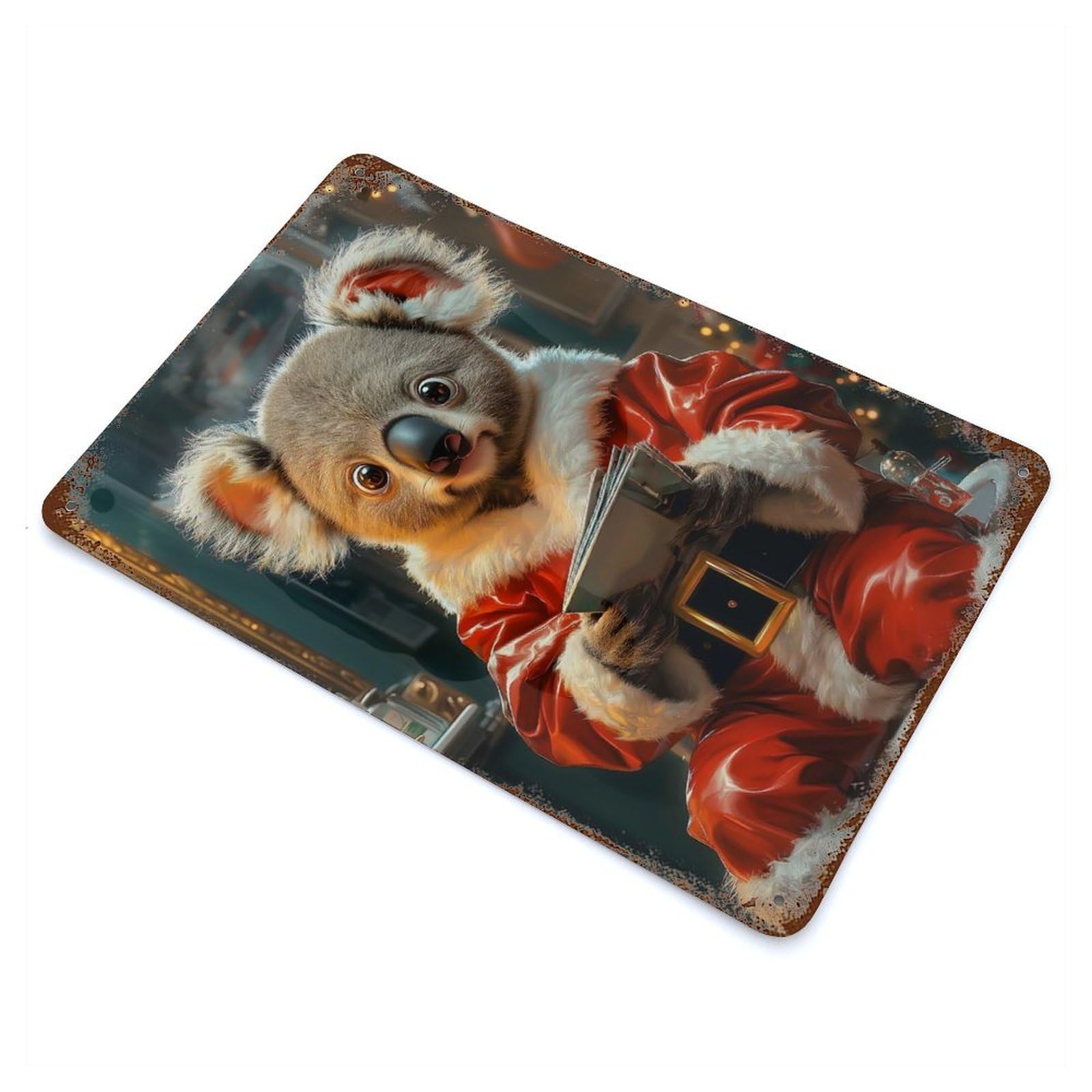 Koala Santa Claus Decorative Tin Sign 11.8"x7.9", for Bistro, Counter And Cafe Decor, Classic Wall Plaque