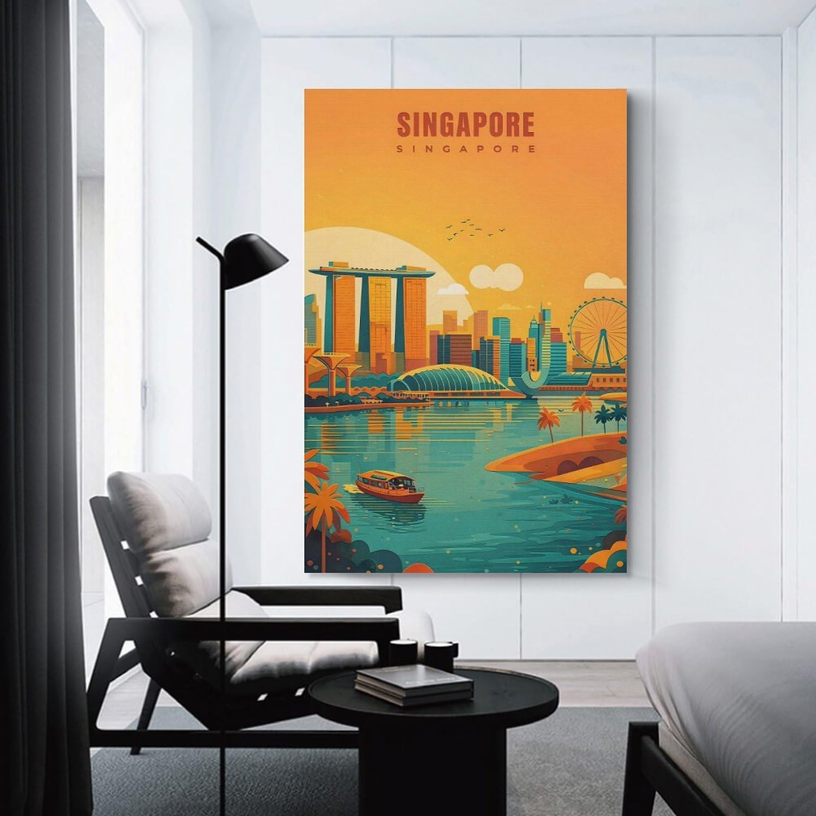 Junmoney Singapore Skyline Hanging Wall Art 24x36inch(60x90cm), for Small Homes, Bedrooms Or Open Spaces, An Easy Choice for New Home Styling