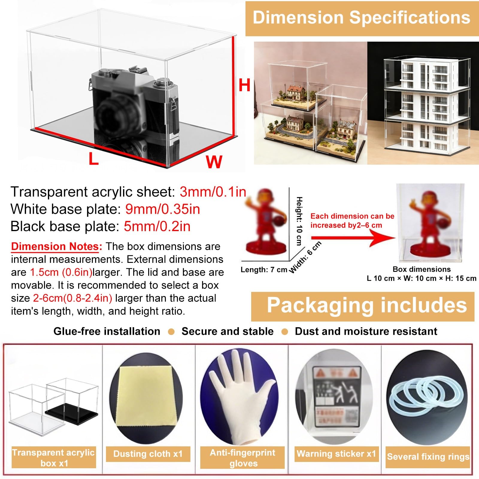 Vitrina Transparente de Acrílico – Caja de Protección Antipolvo para Montar – Cubo Expositor para Figuras de Colección Juguetes Modelos Coches – Multiusos(Blanco,H30cm,L25xW15cm)