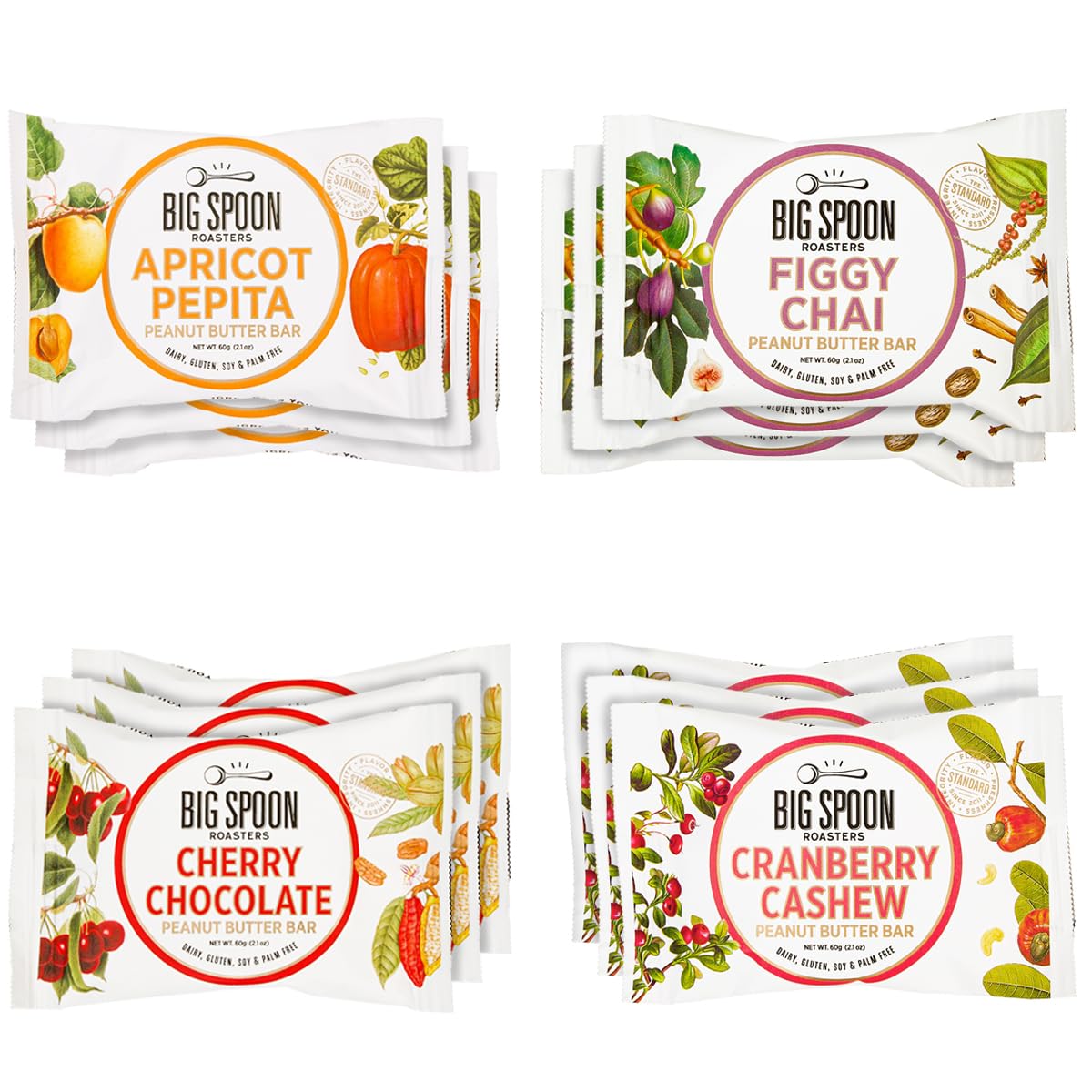 Nut Butter Bars Pack Cherry Pecan, Apricot Pepita, Cranberry Cashew & Figgy Chai High Protein Bars Variety Pack with Non GMO Pea Protein 12 Count (3 of Each Flavor) 1 Case Variety