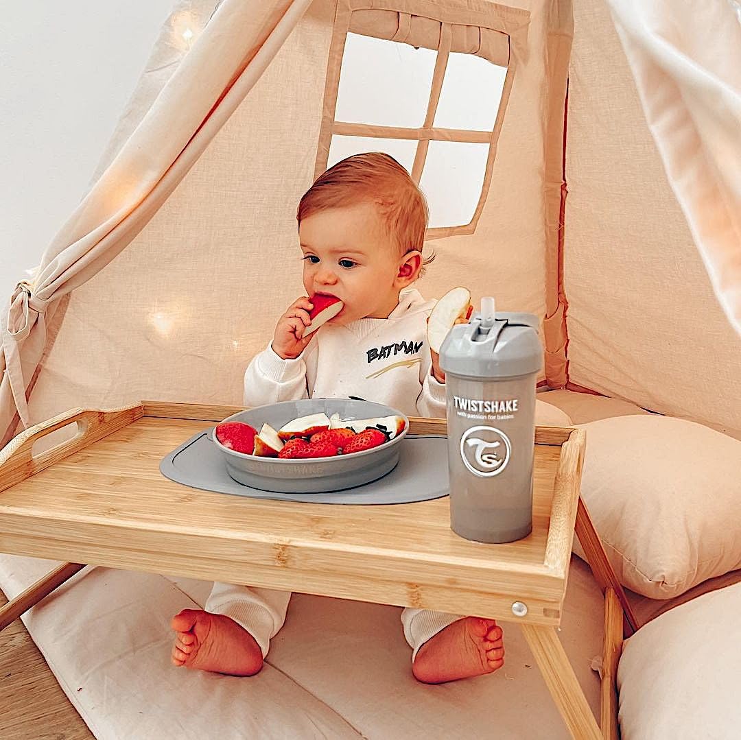 Twistshake Click-Mat Mini + Piatto Grigio Pastello | Misure 31 cm x 17 cm | Senza BPA | Per bambini a partire dai 6 mesi | Lavabile in lavastoviglie
