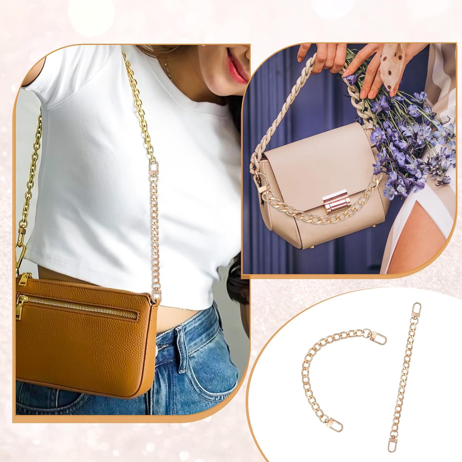 2 PCS Chain for Bag, Purse Charm Chain, Gold Bag Chain8 Inch, Metal Strap Replacement Accessory for Shoulder Handbag Cross-Body-Bag Charms Decoration