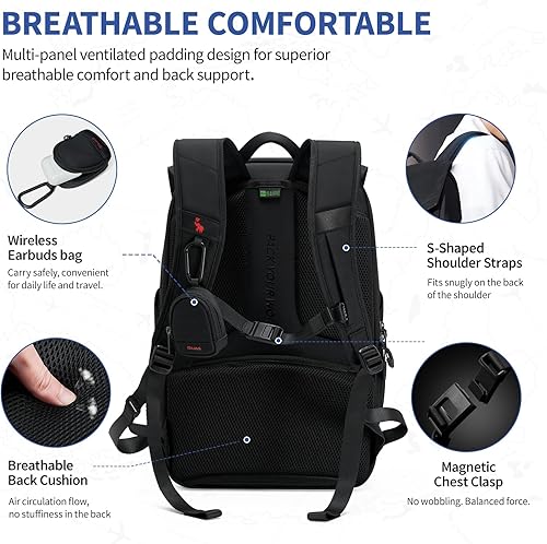 Miniatura 6 de OIWAS Mochila para laptop para hombre, mochila de viaje para laptop de 16 pulgadas con hebilla magnética, mochila de negocios de reducción de peso