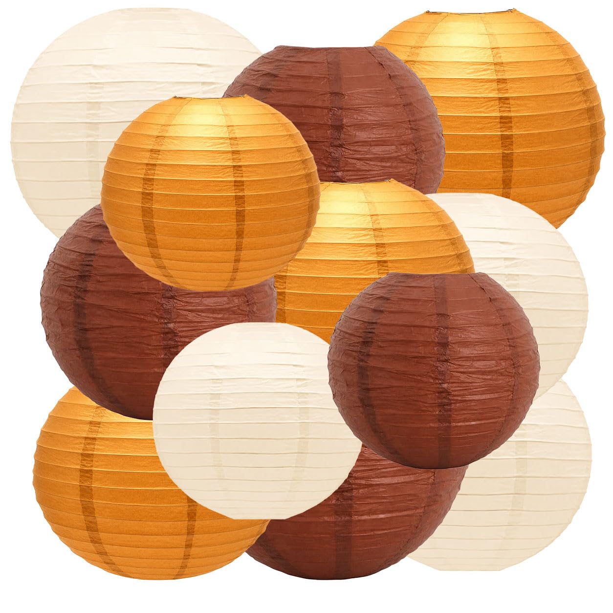 Brown Khaki Cream Hanging Paper Lanterns, Indoor Outdoor Decor for Rustic Wedding, Boho Party, Autumn Celebration, Farmhouse Home & Ceiling Ornament, 6/8/10 Inch, 12Pcs