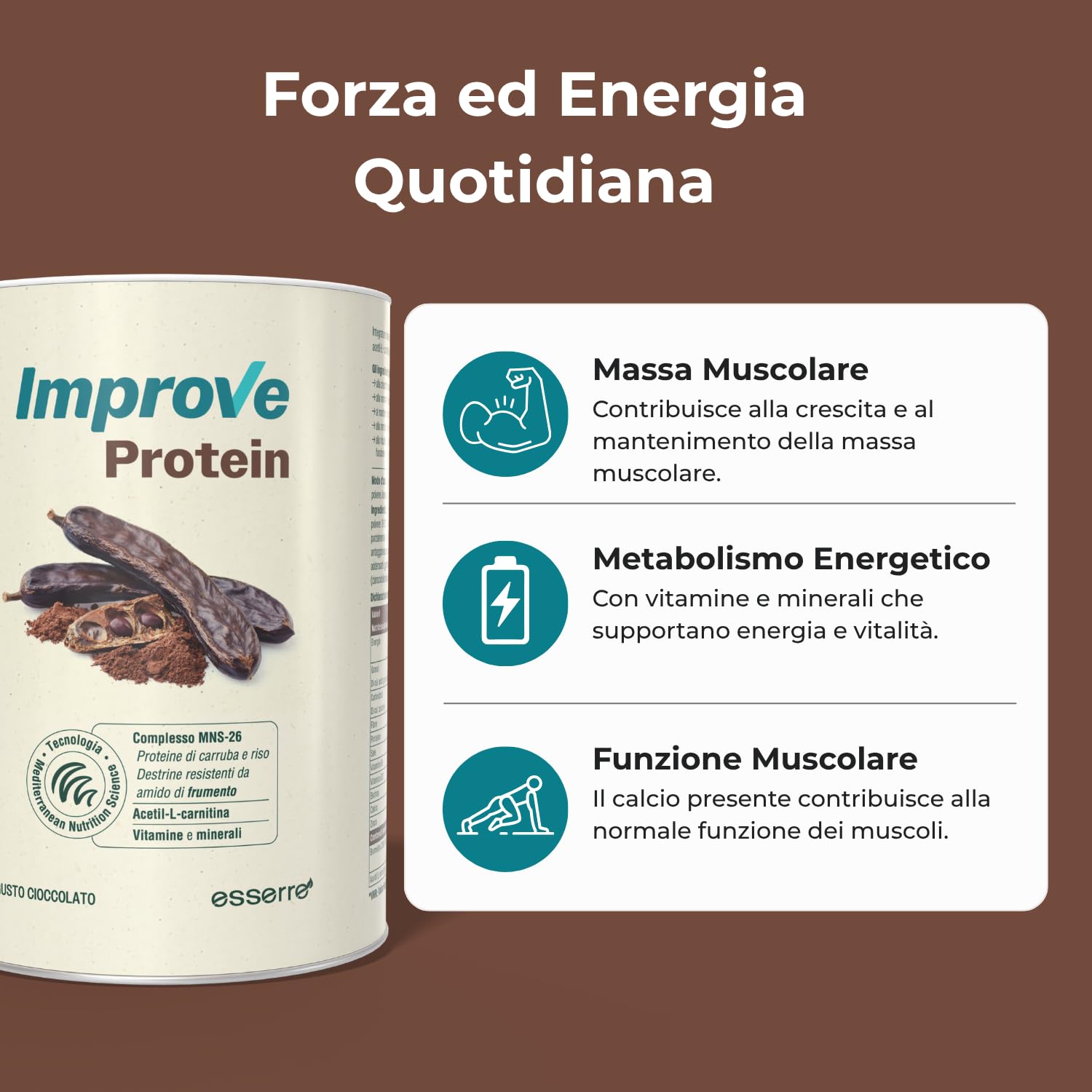 Esserre Improve Protein | Integratore con Carruba | 300 g | Senza Glutine