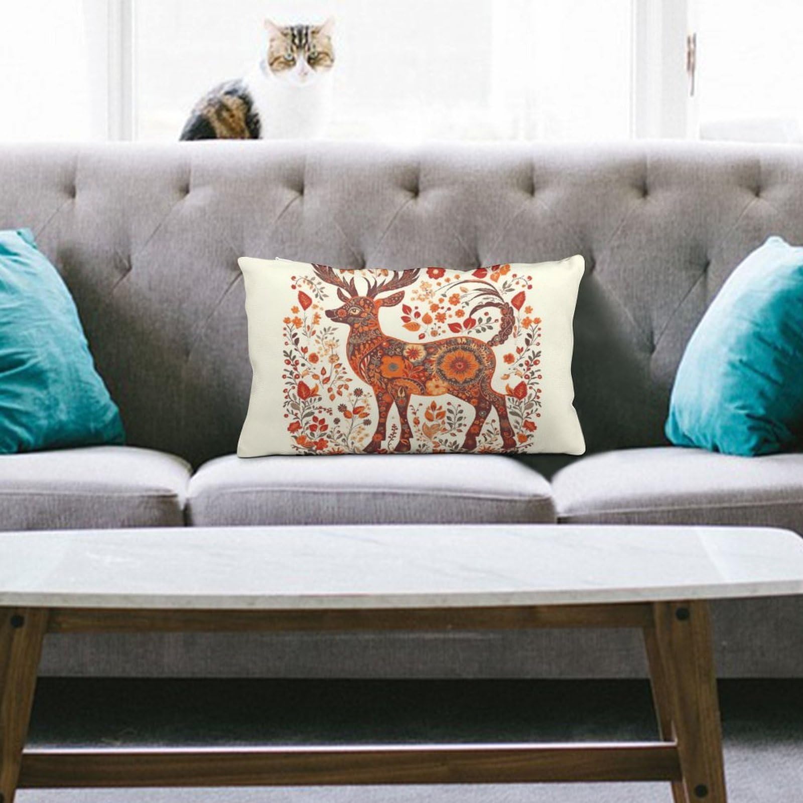 NTVOWPZO Decoration Throw Pillow Covers 8"x12" Pillowcases Covers Red and Orange Deer Soft Pillowcases Modern Farmhouse Home Decor Sofa Cushions Covers for Couch Bed Living Room