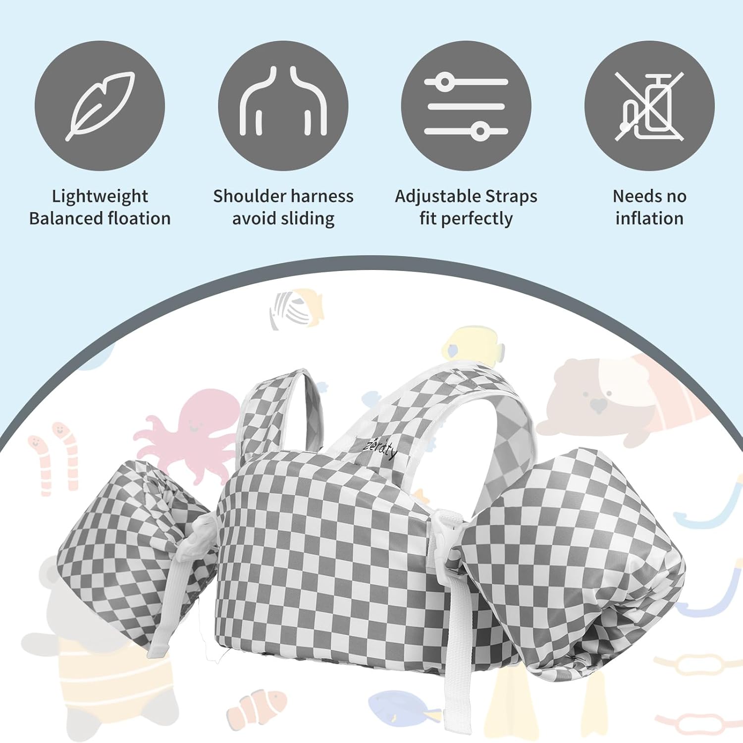 Zeraty Toddler Swim Vest for Kids, Toddler Floaties 2-3-4-5-6, Swim Jacket 25-30-50-66 lbs Detachable Pool Float Kids and Arm Floaties Water Wing Boys and Girls