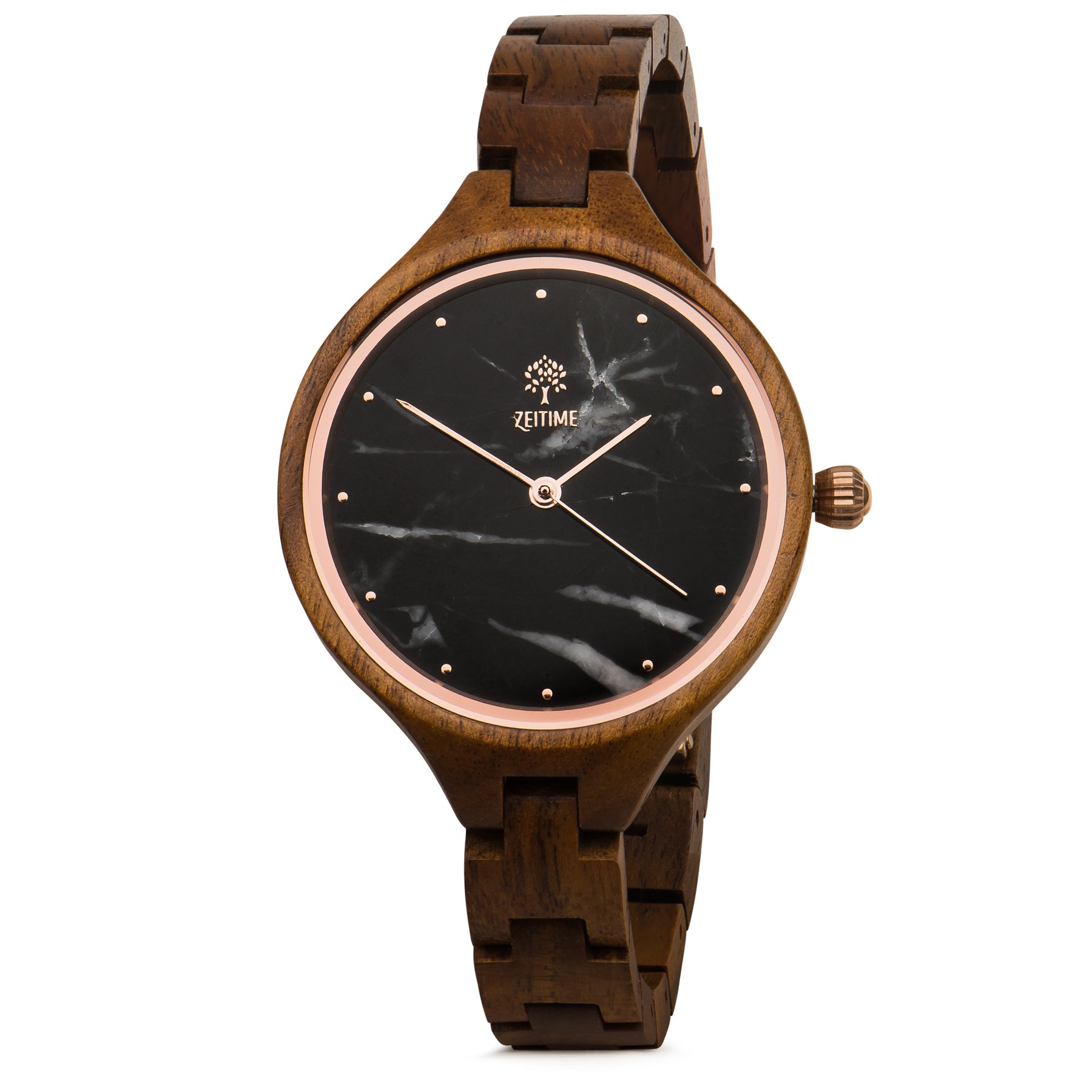 Zeitime Real Natural Walnut Wood Wooden Shape Sorting Clock With Marble Dial | Stone | Elegant Gift Box Bamboo | Natural | Marble Wooden Bracelet Ladies Watch