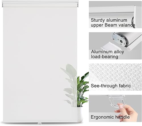 Miniatura 4 de Persianas enrollables sin cordón, con filtro de luz, tela de protección UV, fácil instalación, para ventanas, hotel, oficina, hogar. Blanco, 29.5