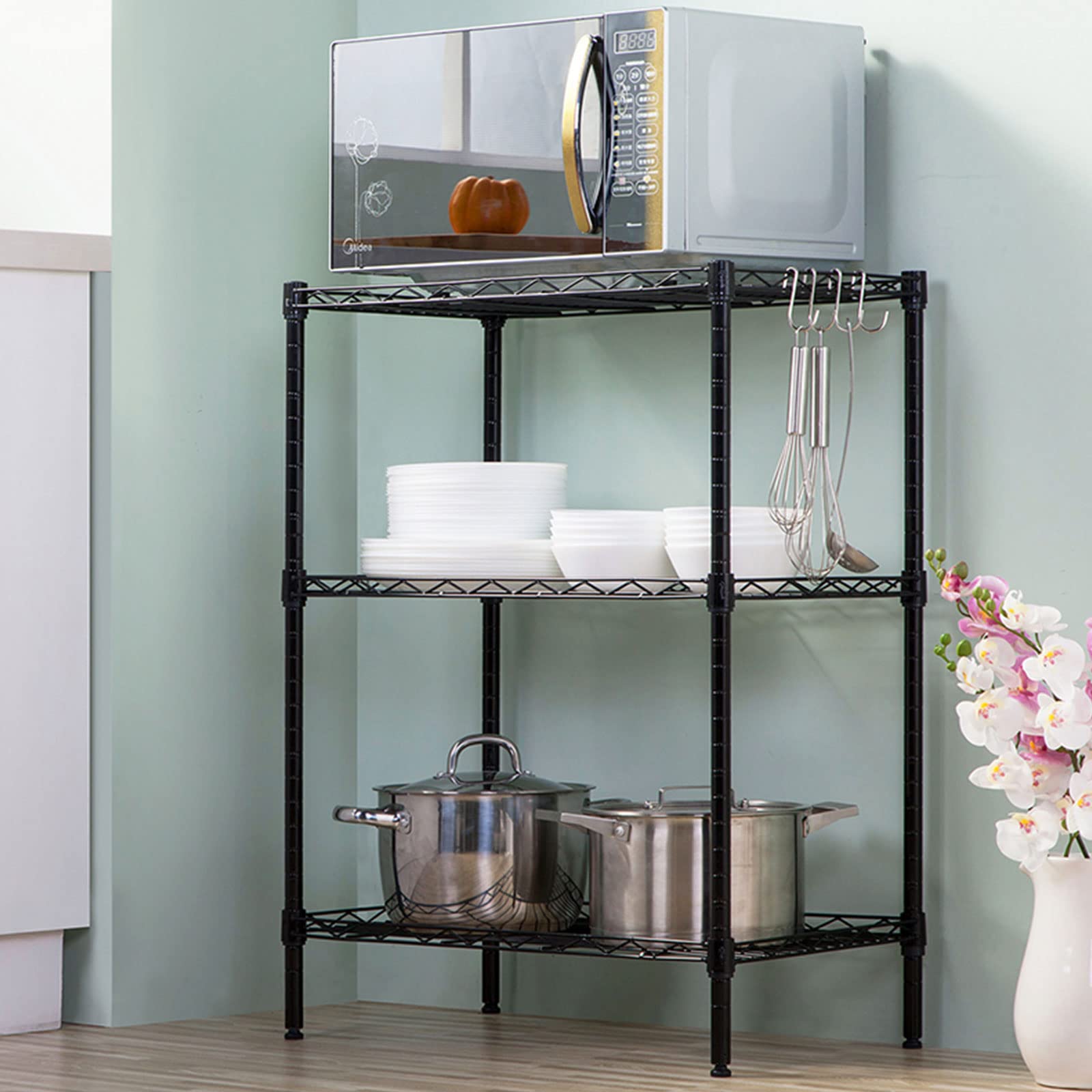 3-Tier Heavy Duty Metal Shelving Unit – Adjustable Utility Rack, 15.8"D X 35.5"W X 35.5"H, Black, Max Load 771 Lbs Per Shelf